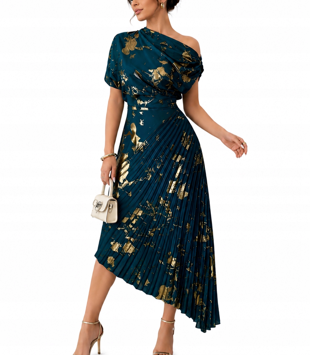 Luksusowa sukienka premium złoty print glamour M
