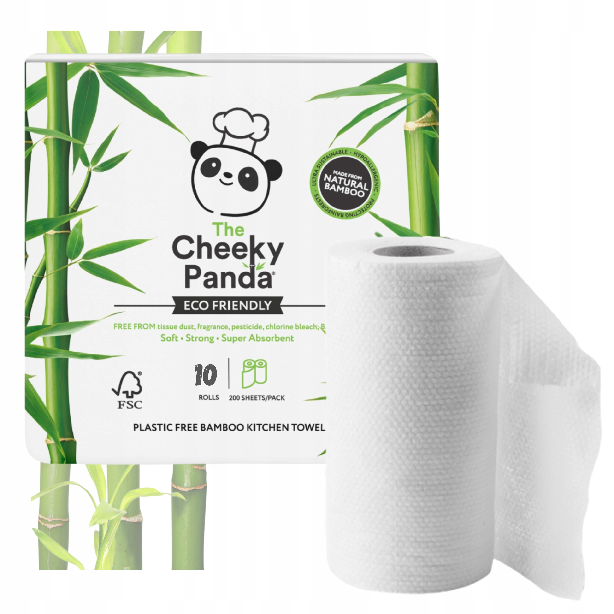 Kuchyňské papírové utěrky 10 rolí Bambusové Pevné listy odolné Eko