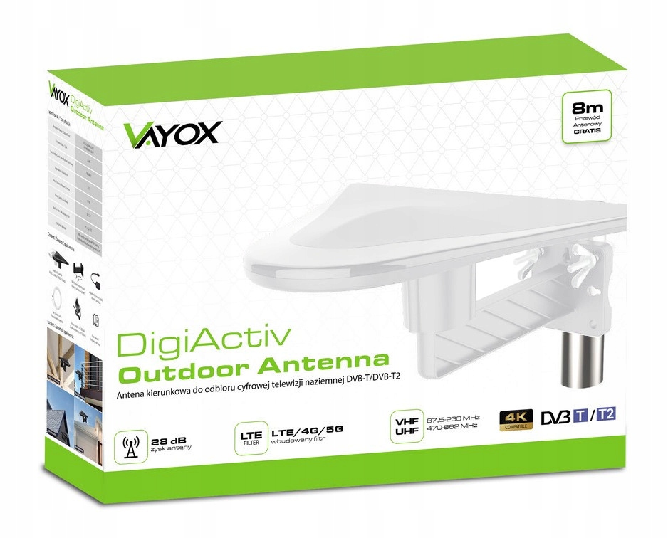 DVB-T2 televizní anténa digitálního pozemního televizního vysílání s filtrem Lte 5G, venkovní