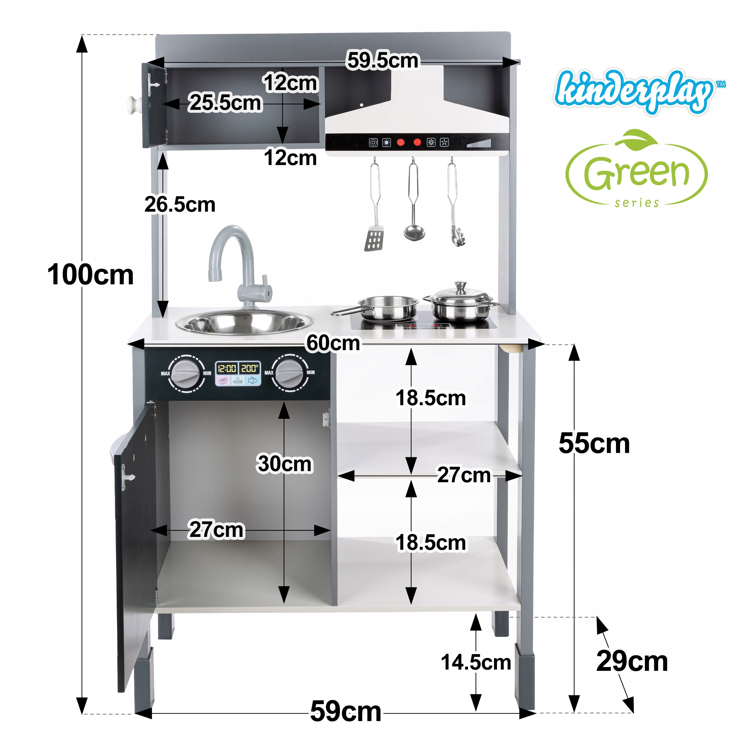 DREWNIANA KUCHNIA DLA DZIECI KINDERPLAY INTERAKTYWNY OKAP AKCESORIA Seria Green