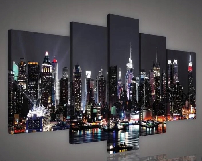 Obraz 170x100 Nočné mesto mestská krajina mrakodrapy svetlo odraz v