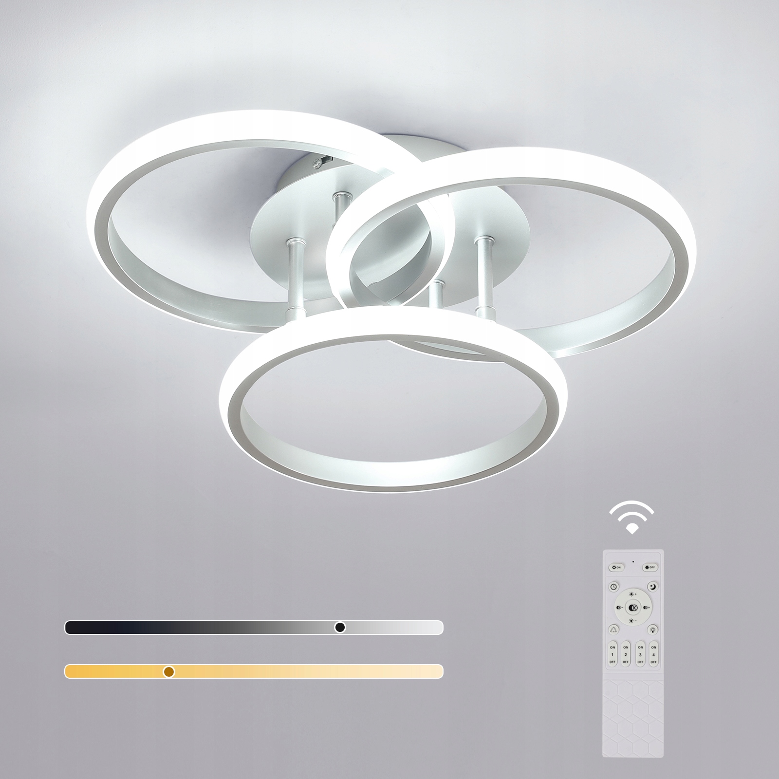 Lampa Sufitowa Led Żyrandol Srebro Ring Nowoczesna Ściemnialna+pilot 42W