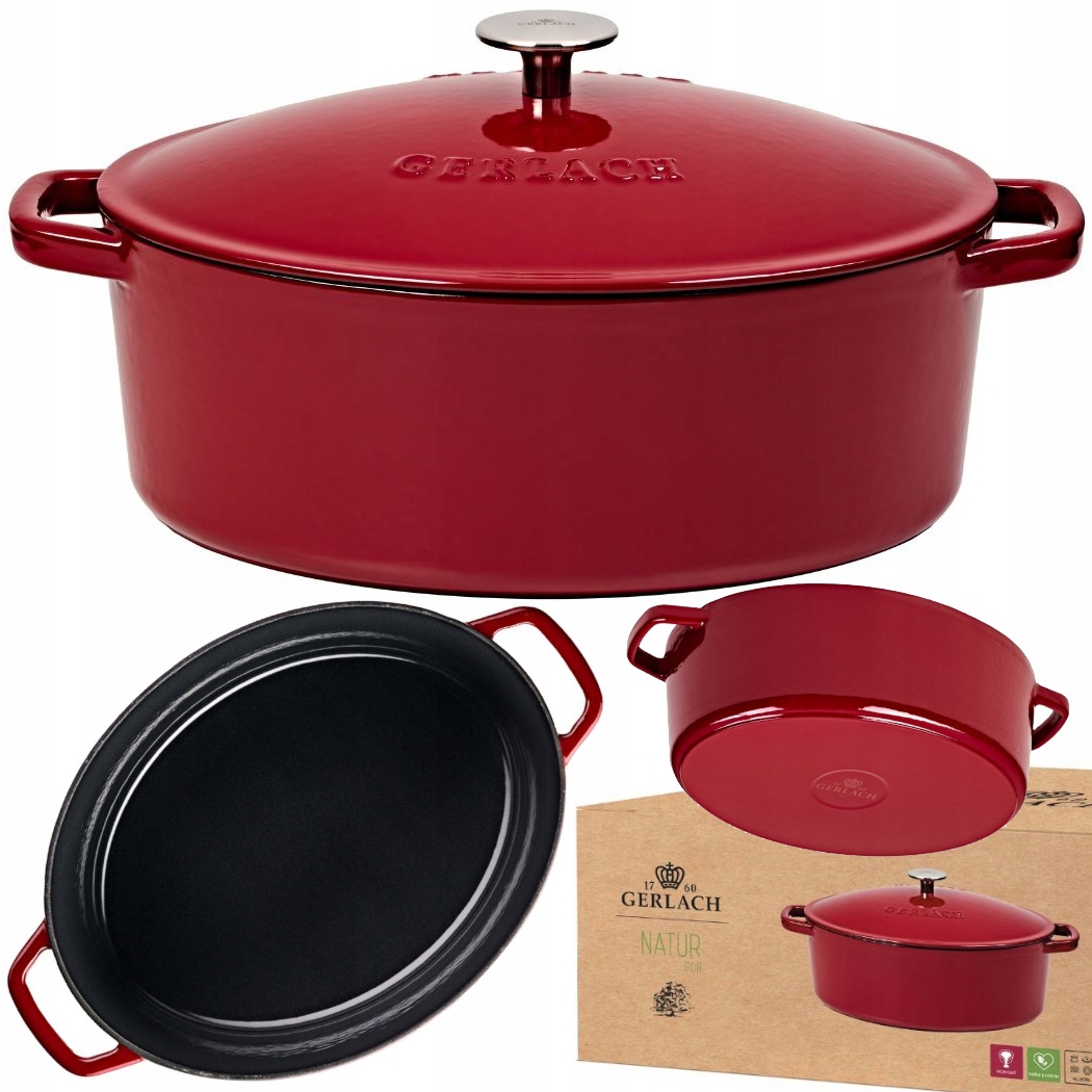 Garnek Żeliwny Brytfanna Gerlach Natur Iron 5,5L Z Pokrywą 31CM Emalia