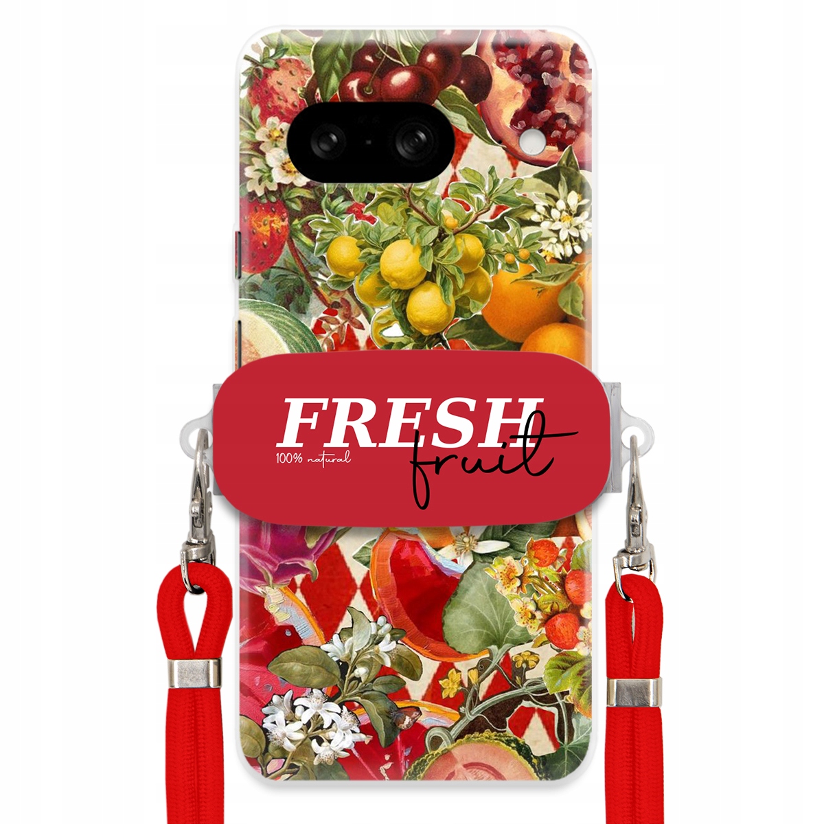 Puzdro pre Google Pixel 8 Červené Crossbody vodítko držiak Fresh Fruit Ovocie