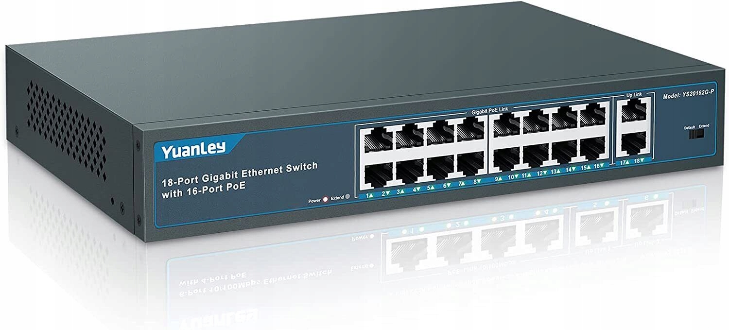 YuanLey Switch 18 Portowy Gigabit PoE with 2 x Uplink 16 PoE+ Port 1000Mbps
