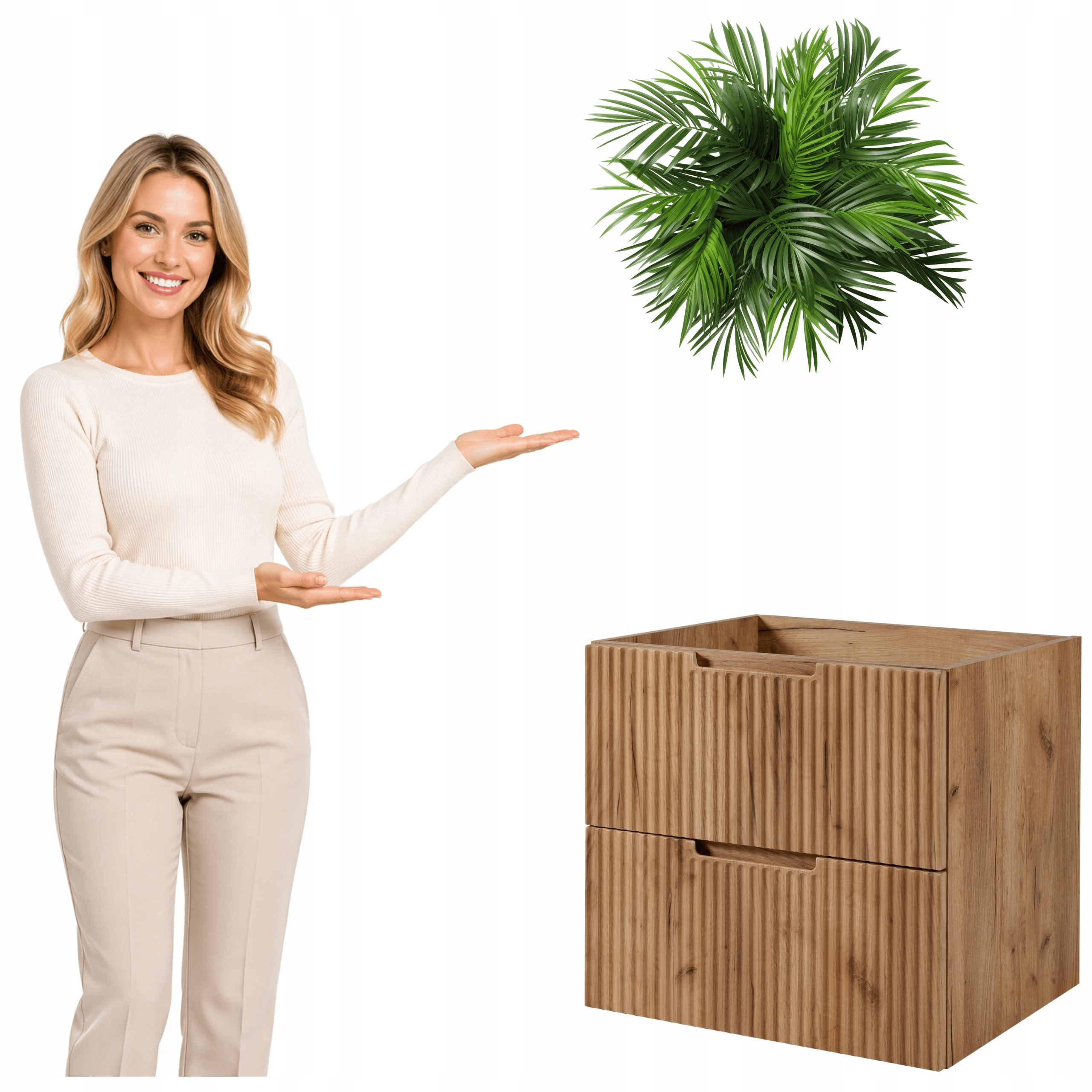 Szafka Łazienkowa 60 CM Dąb Pod Umywalkę Ryflowane Fronty Mdf Venus
