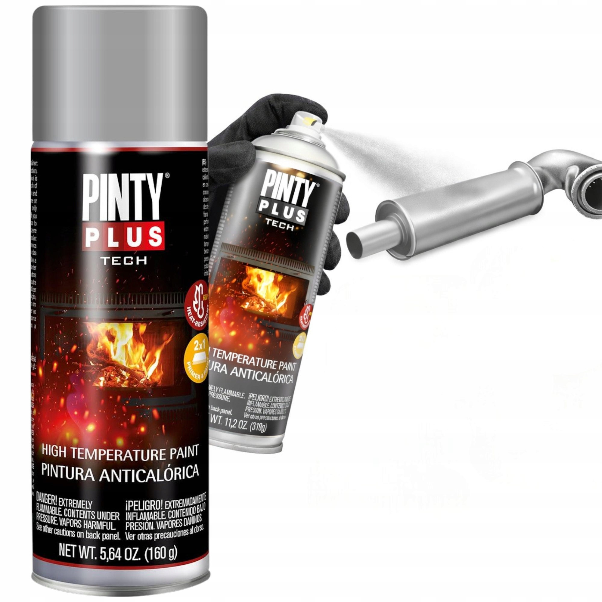 Lakier 2w1 Srebrny Żaroodporny do wydechów tłumików 600°C Spray 400ML