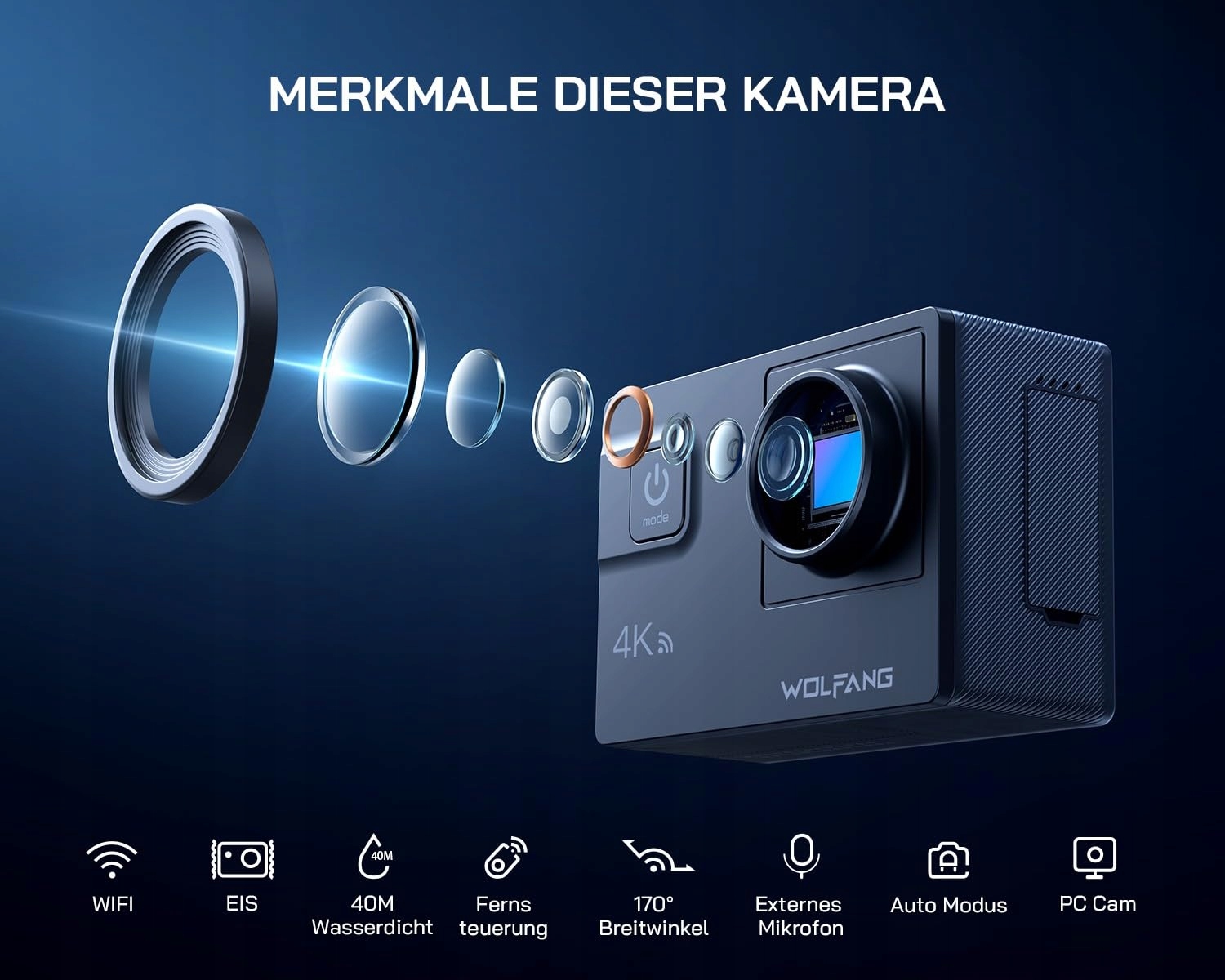 WOLFANG GA300 Kamera Sportowa 4K 60FPS Wodoodporna WiFi EIS — miniatura 3