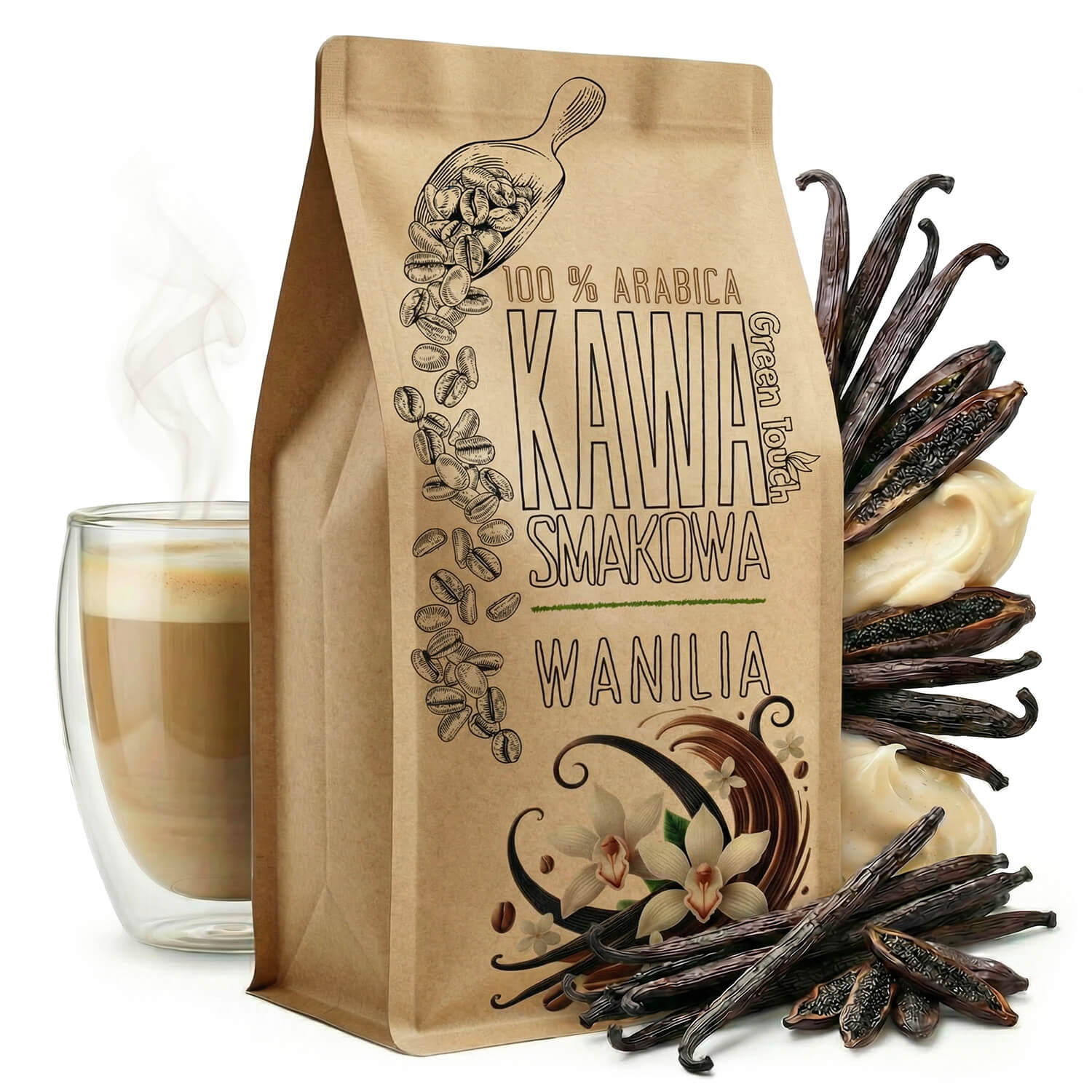 Kawa mielona smakowa Waniliowa wanilia vanilla arabica 1 kg Green Touch