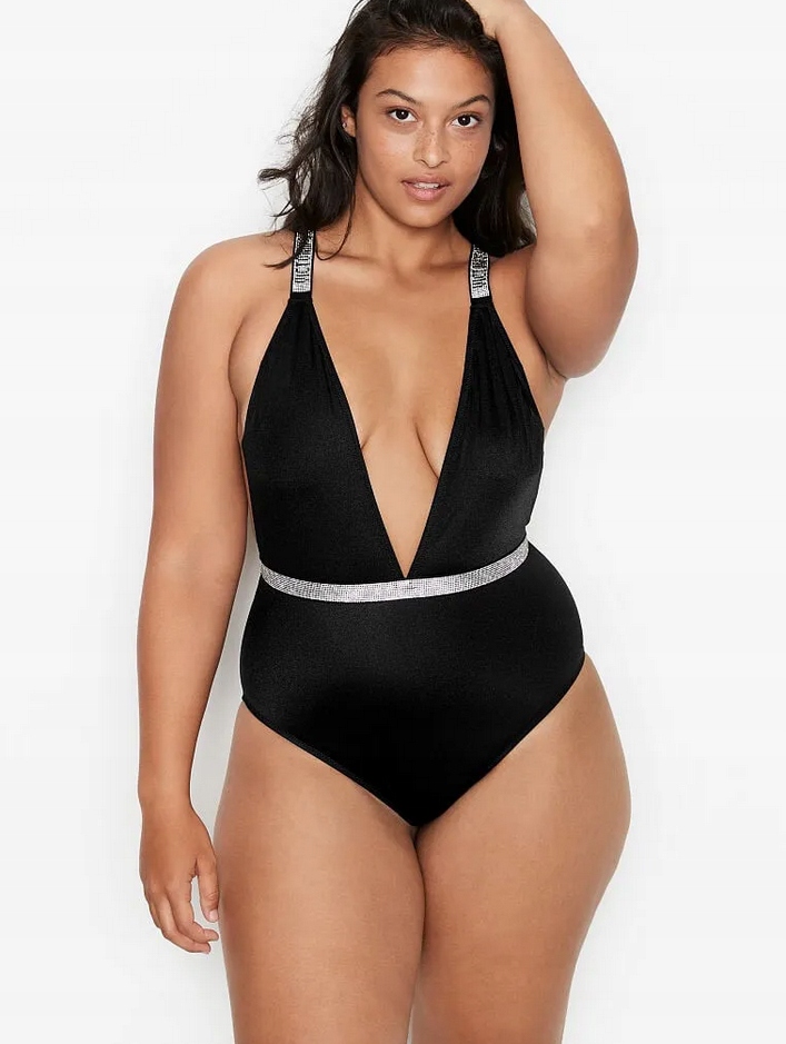 Victoria's Secret dámské jednodílné plavky Shine Strap s kamínky černé L