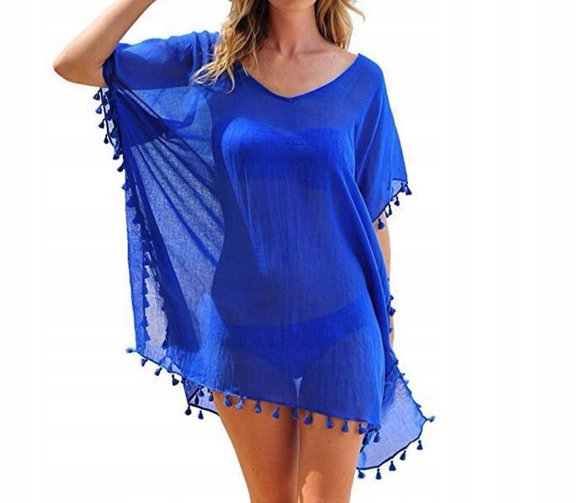 PAREO TUNIKA PLAŻOWA Z FRĘDZLAMI LETNIA Wzór dominujący bez wzoru