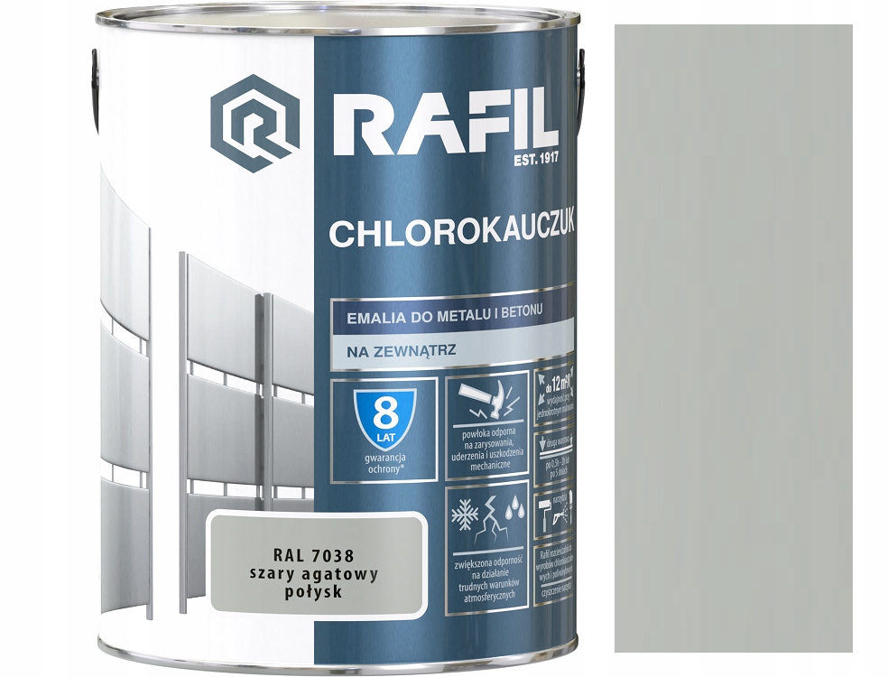 Rafil Chlorokauczuk Emalia Do Metalu I Betonu Szary Agatowy 7038 5L