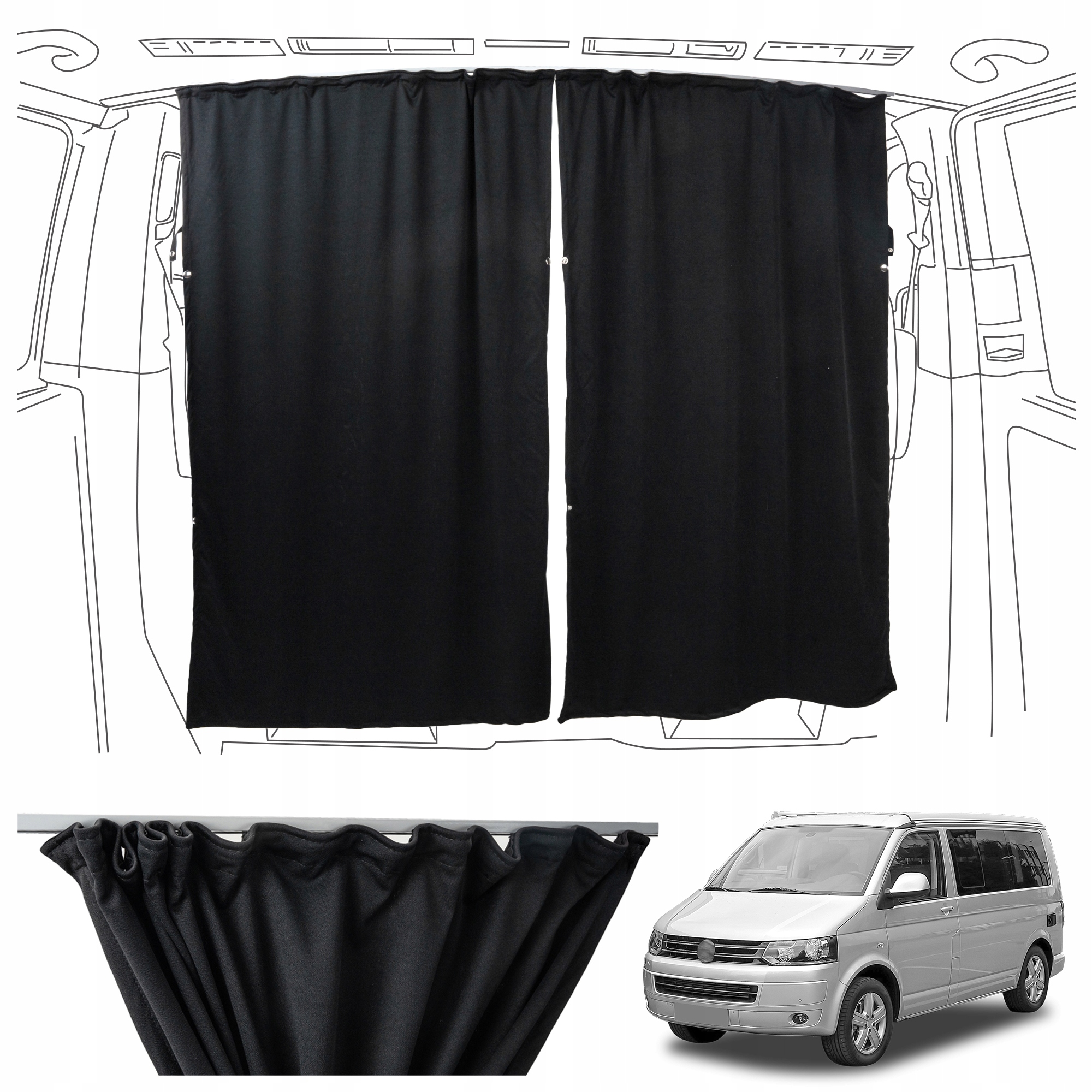 Zatemňovacie závesy prednej kabíny pre Vw California V T5 2003-2015