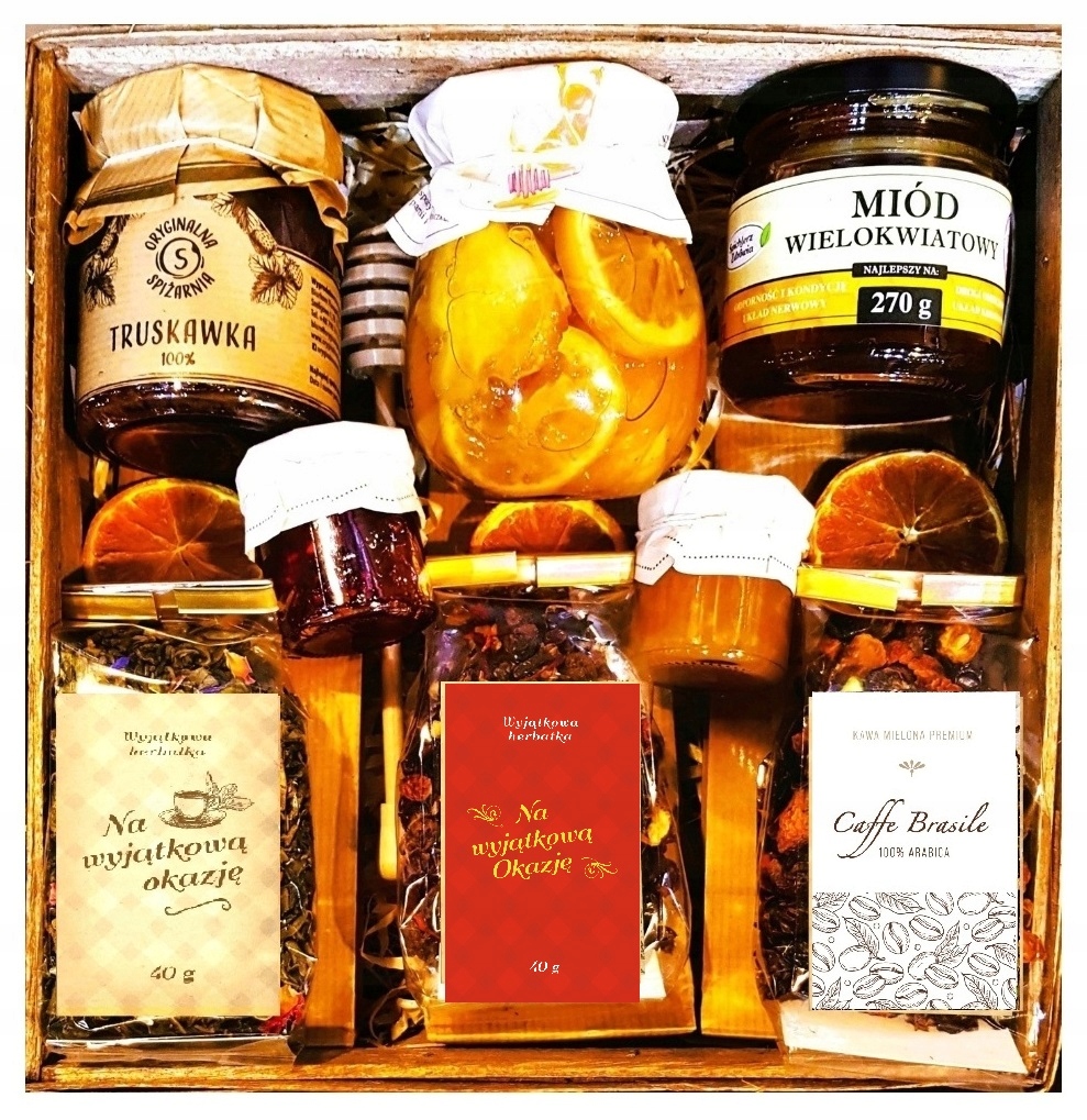 Levně Koš Dárková Sada Dárek Med Čaj Káva Citron