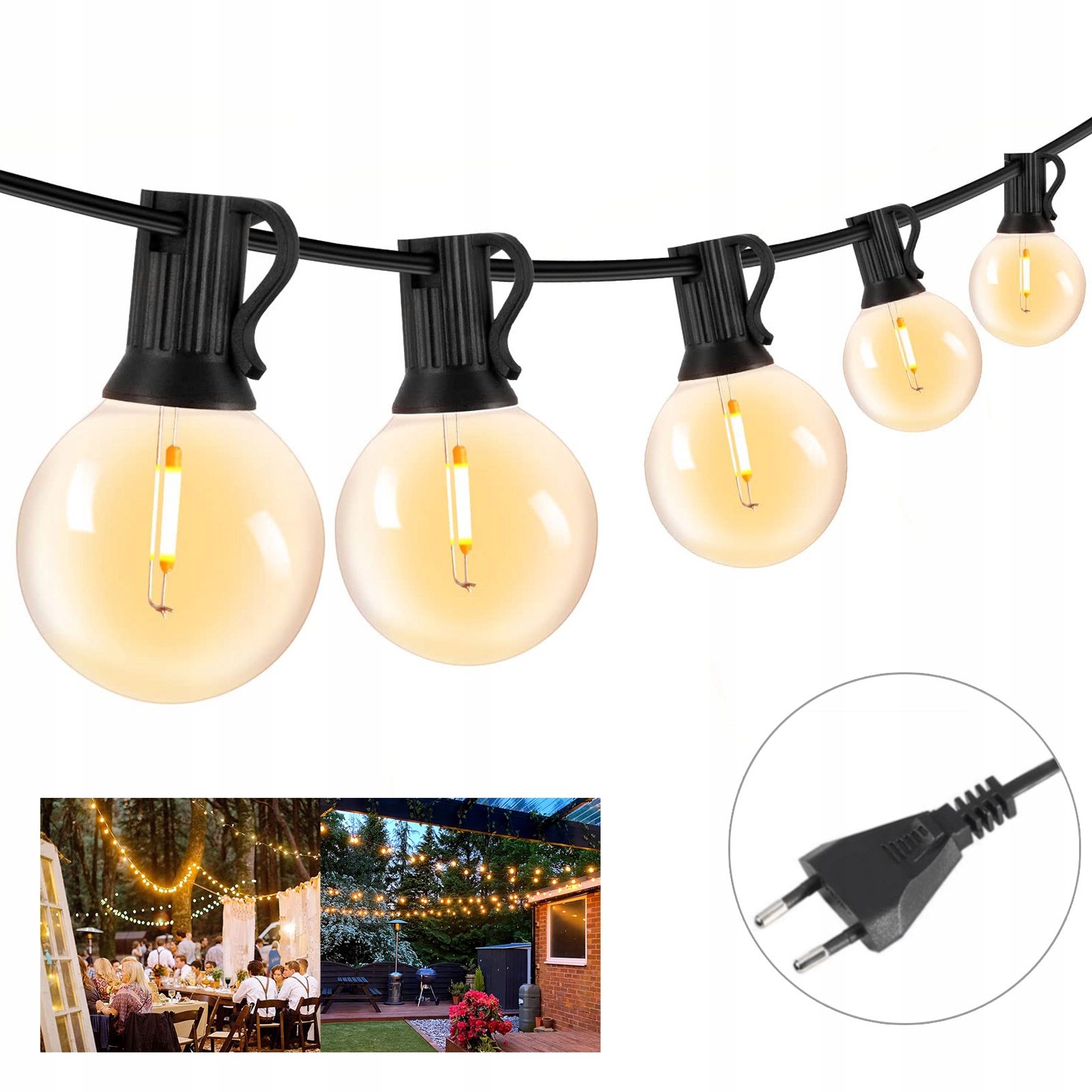 Zahradní girlanda Led světelný řetěz 15 m 50 x venkovní žárovka G40 230V