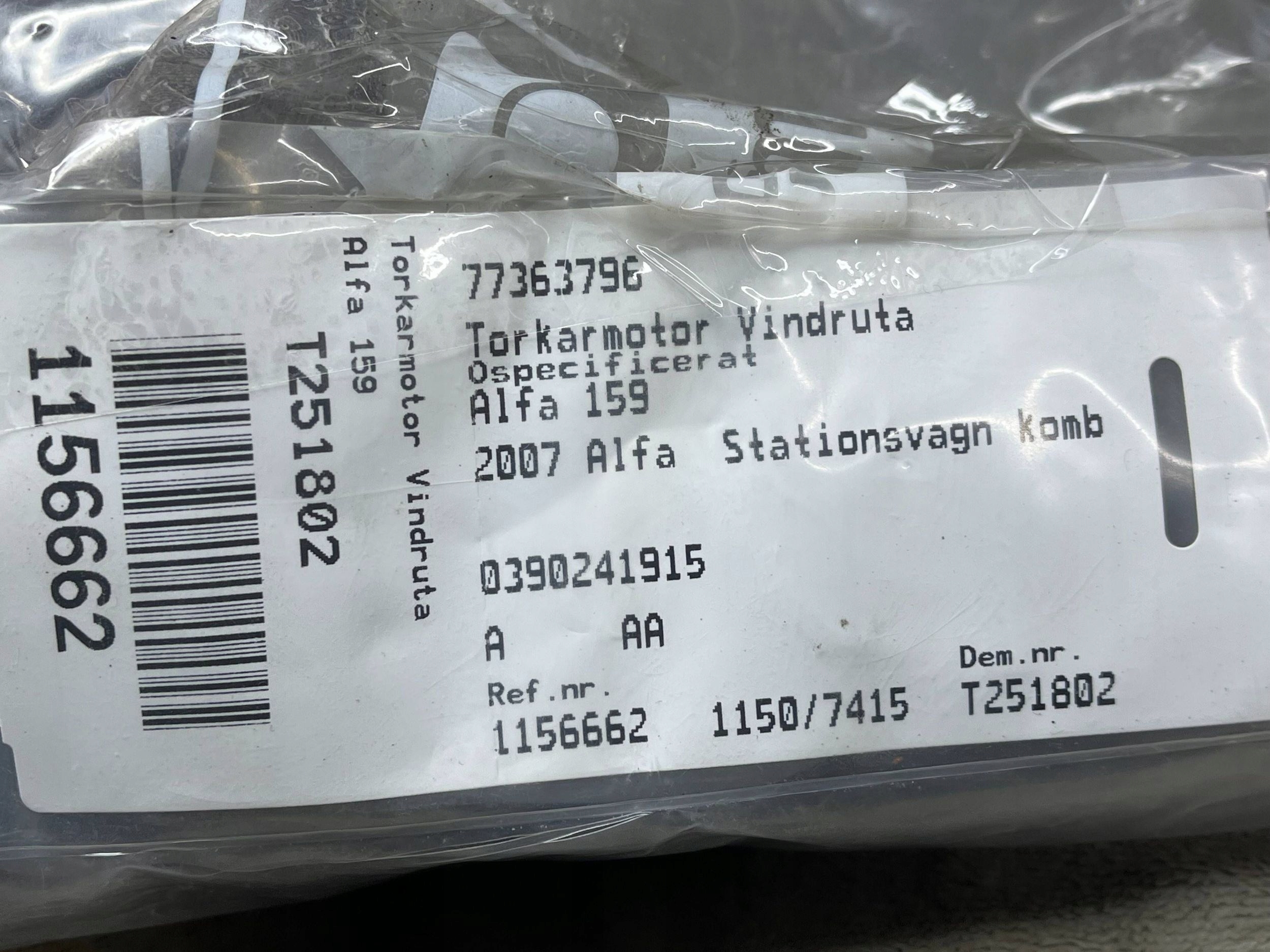 Motor Wischer Alfa Romeo 159 77363796