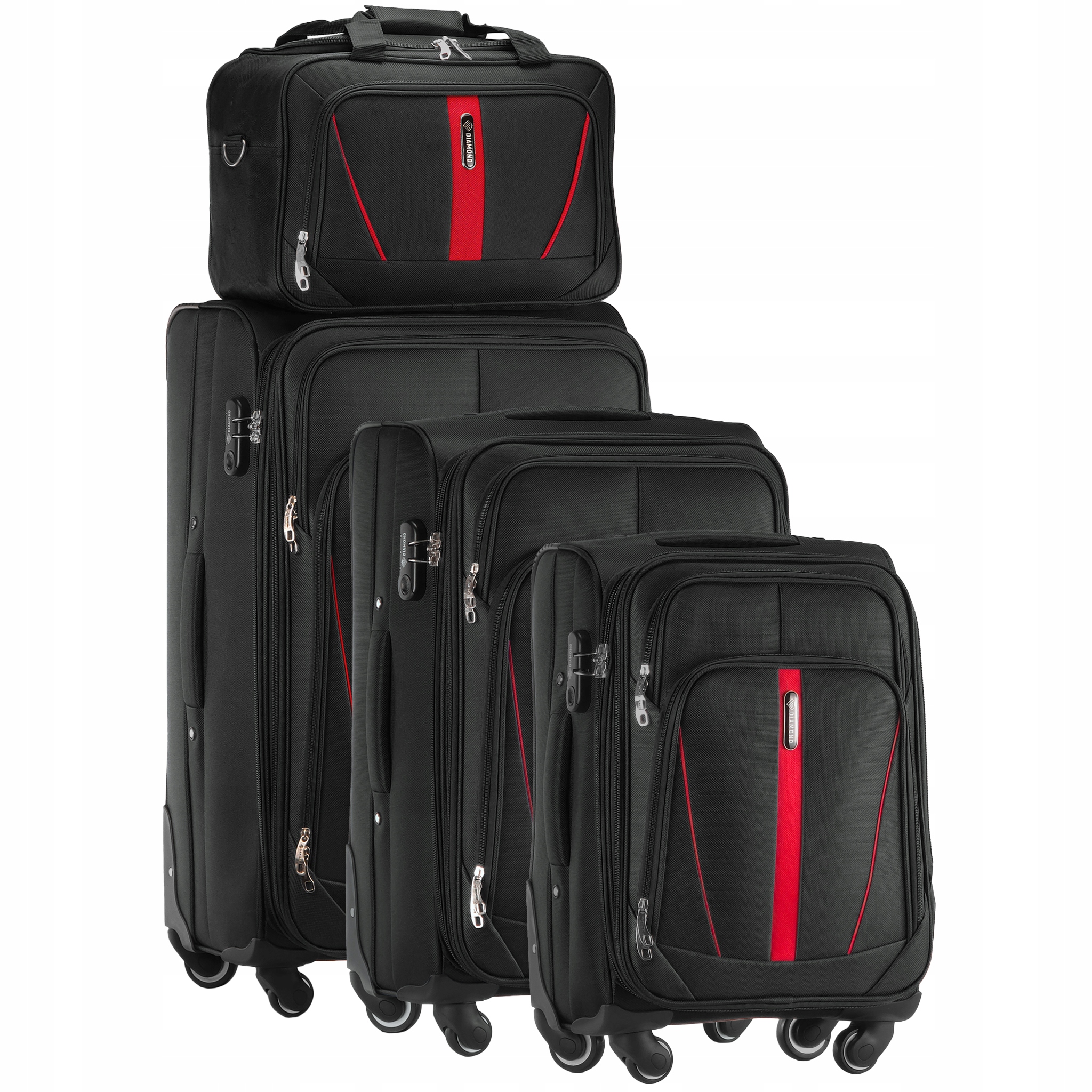 Set 4v1 Cestovní Kufry Měkké Taška Černá Zavazadla 4 Kolečka C330