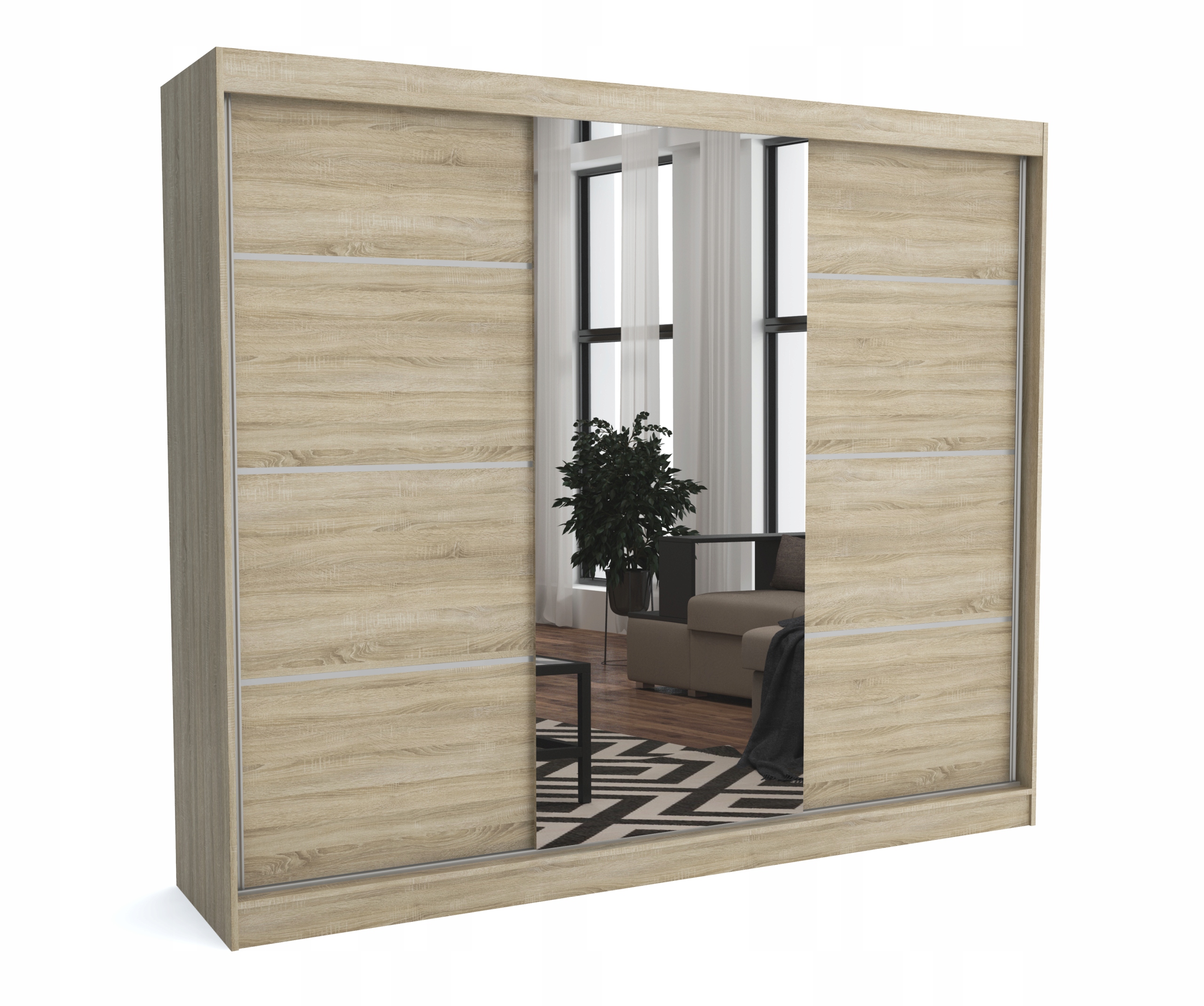 

Szafa 250 cm dąb sonoma 1 lustro 2x listwy ML