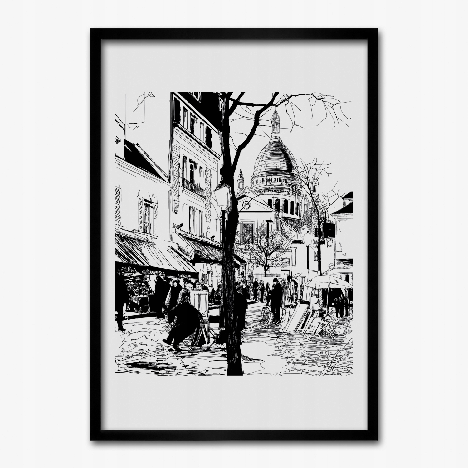 Obraz v rámu na zeď Město zima grafika 50x70