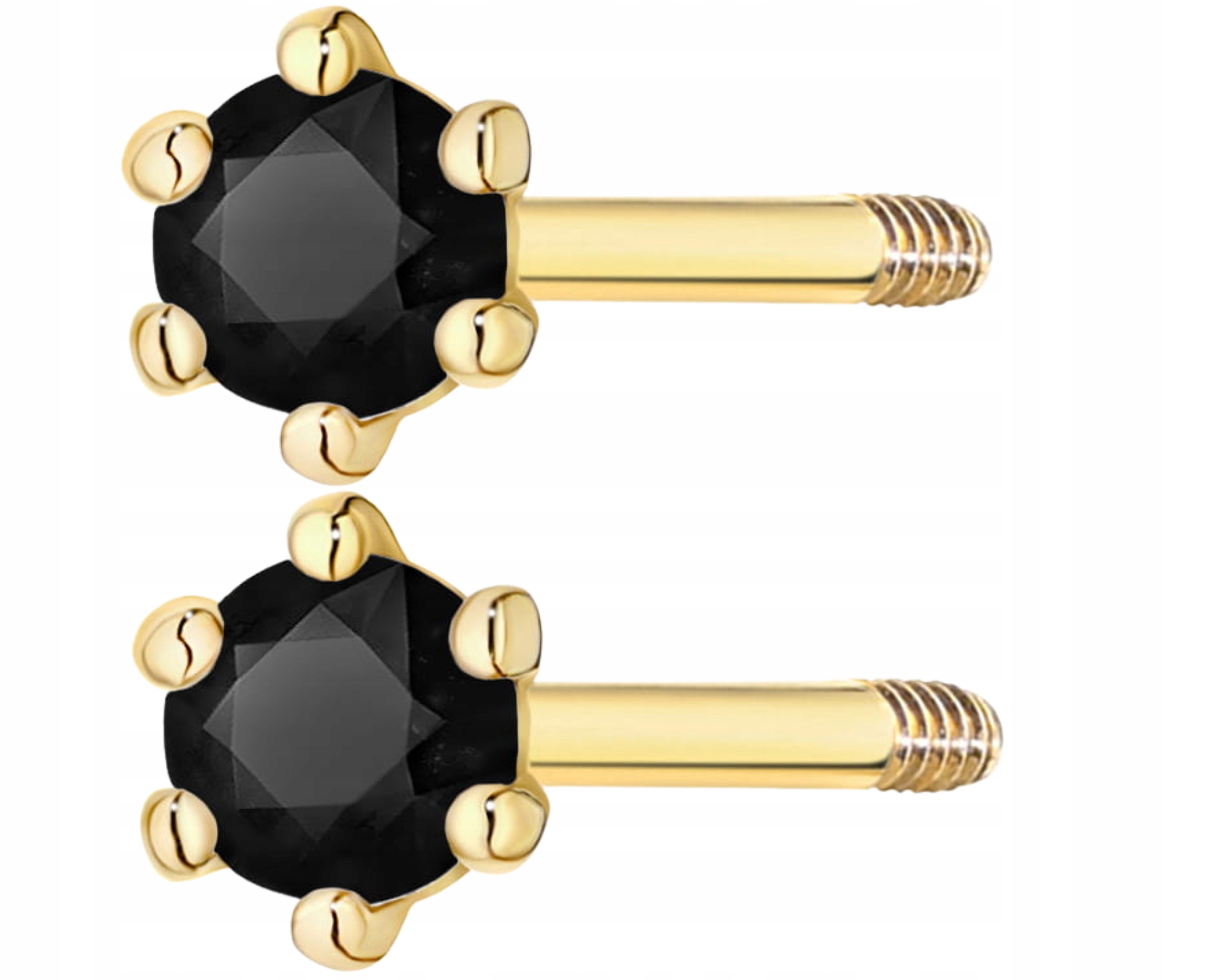 Zlote Kolczyki Z Czarnymi Diamentami Na Zakrecanym Sztyfcie W Probie 585