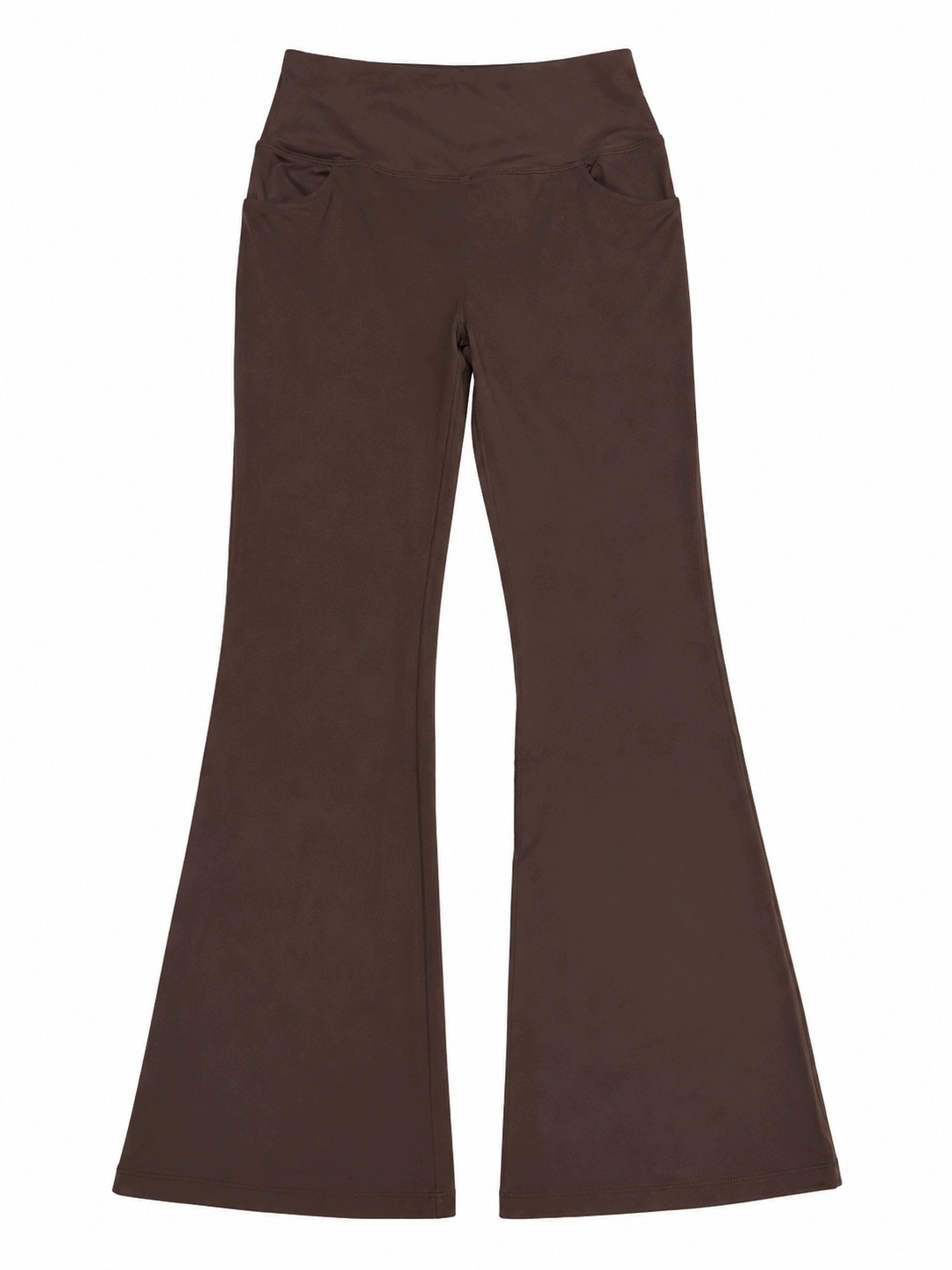 Spodnie Damskie Yoga Fitness Flare Bootcut Brązowe Wysoki Stan Kieszenie L