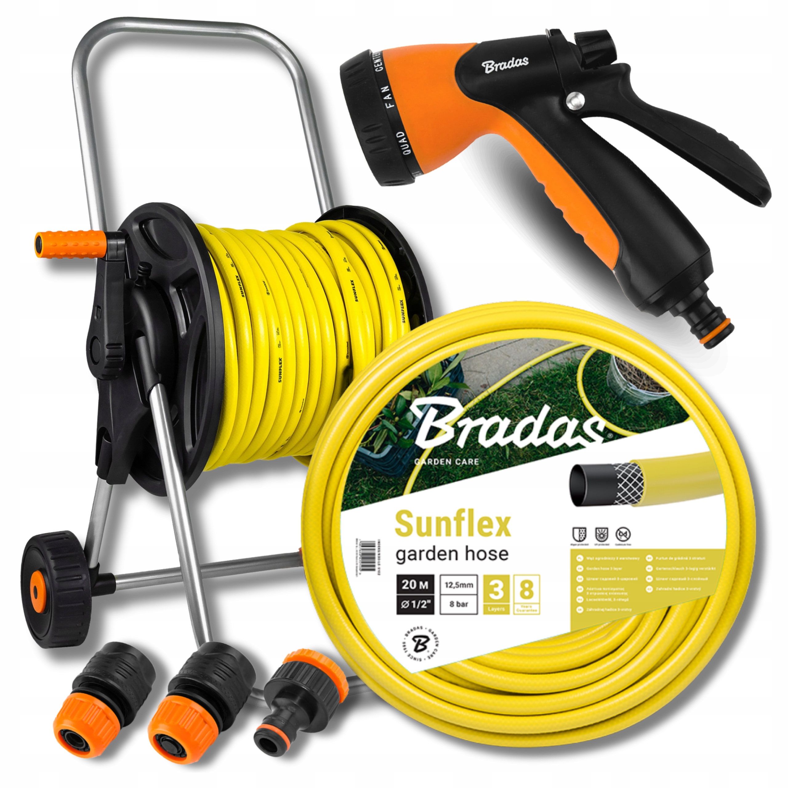 Hadice 1/2 20 M Buben Navíječ Vozík Pistole Zavlažovač Spojka Sada