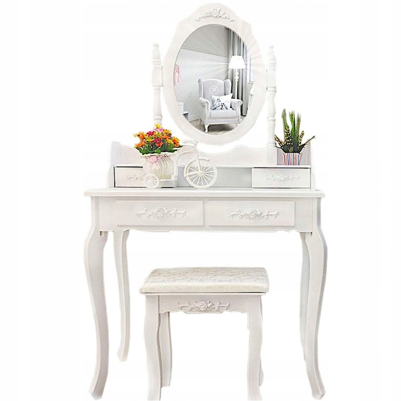TOALETKA KOSMETYCZNA Z LUSTREM + TABORET SZUFLADY BIAŁA STYLOWA EAN (GTIN) 4004087954177