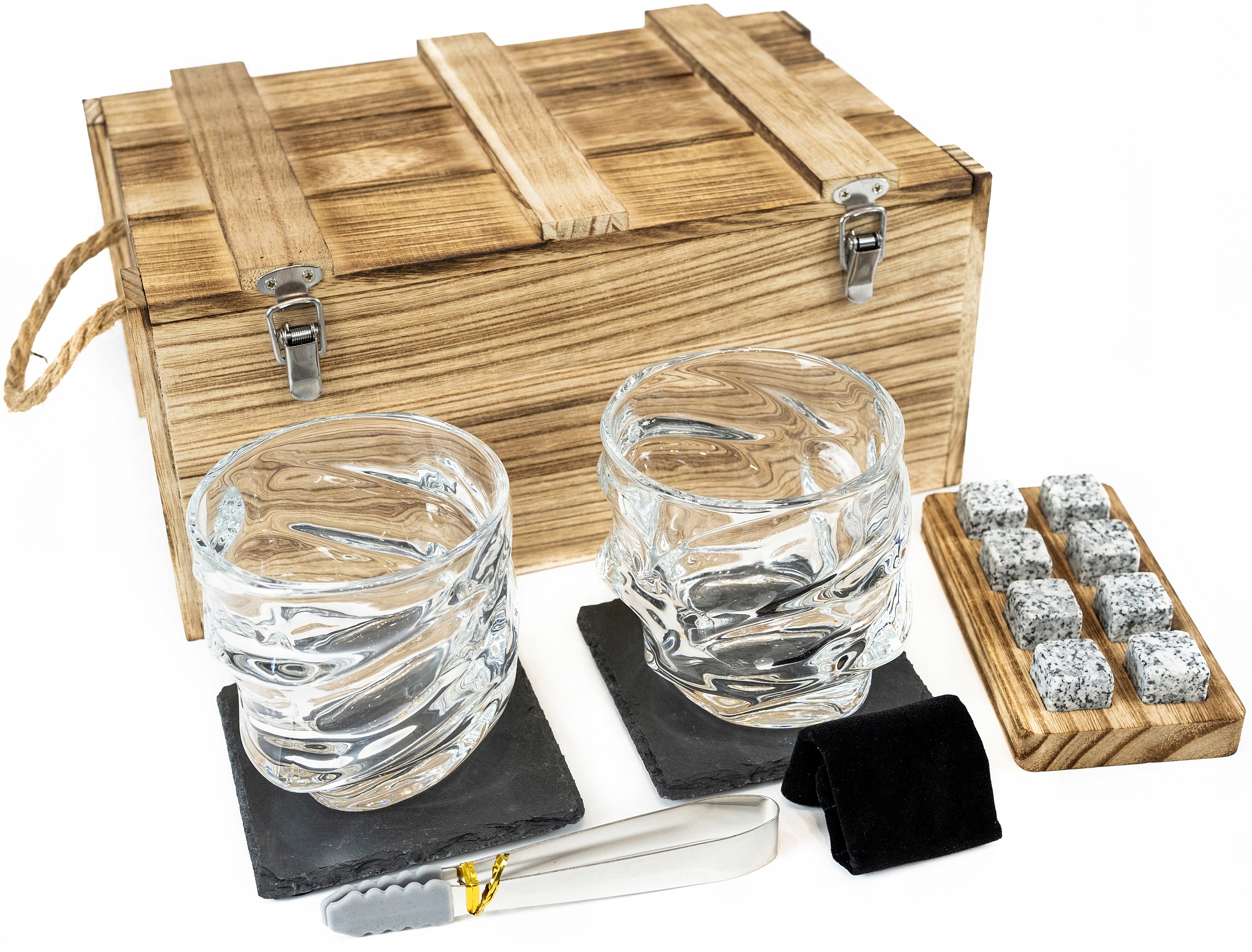 Zestaw do WHISKY SZKLANKI w skrzynce KOSTKI PREZENT dla NIEGO ŚWIĘTA WS5