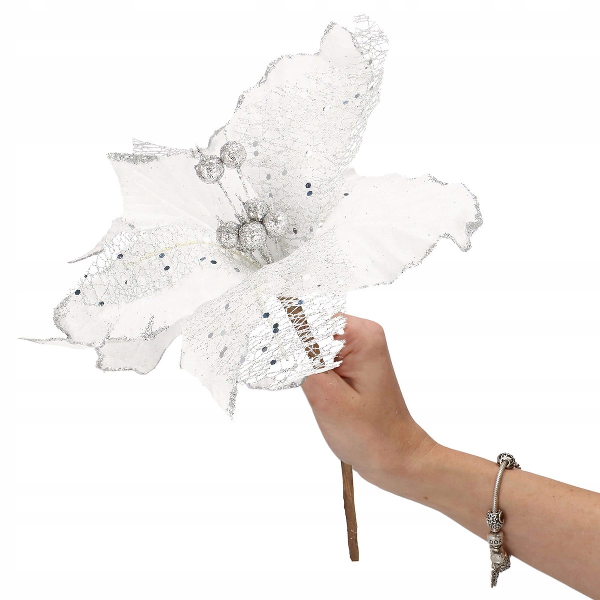 

Gwiazda Betlejemska Poinsecja Biały Brokat 23CM