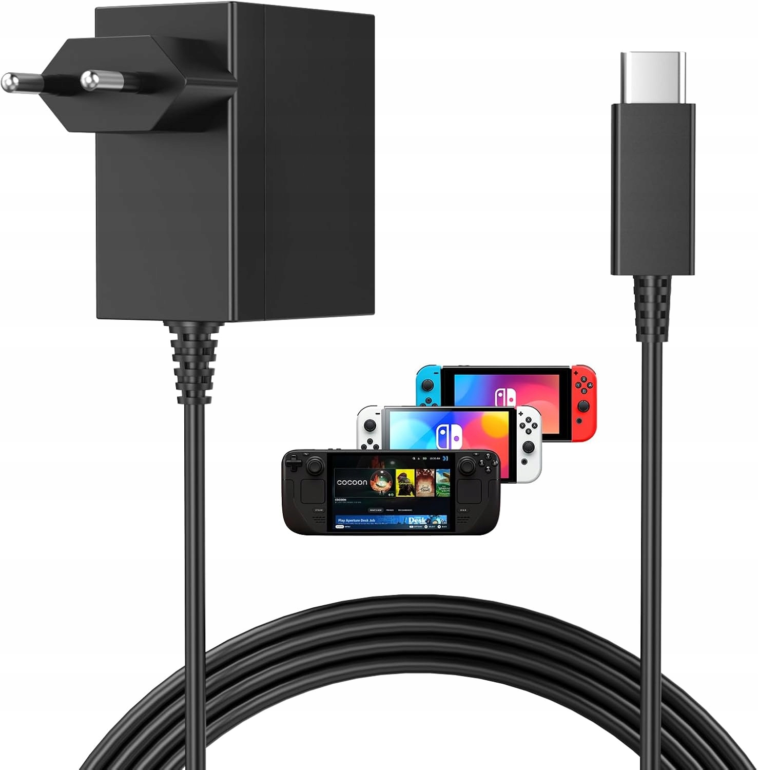 Zasilacz sieciowy do NINTENDO Switch Adapter Czarny USB-C 5V 1.5A/15V 2.6A