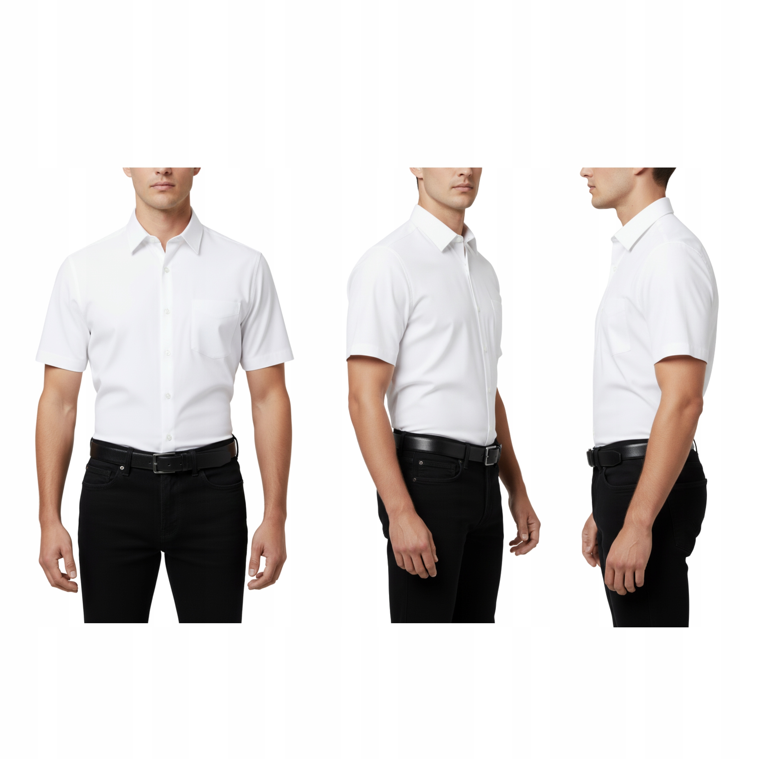 biała męska koszula z krótkim rękawem M 39/40| Slim Fit dopasowana