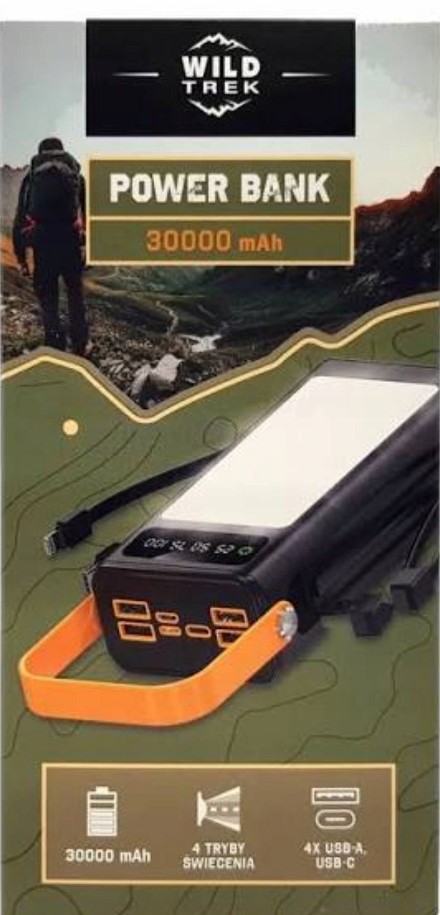 Power Bank 30000 mAh Wildtrek 4xUSB, Usb-c, szybkie ładowanie