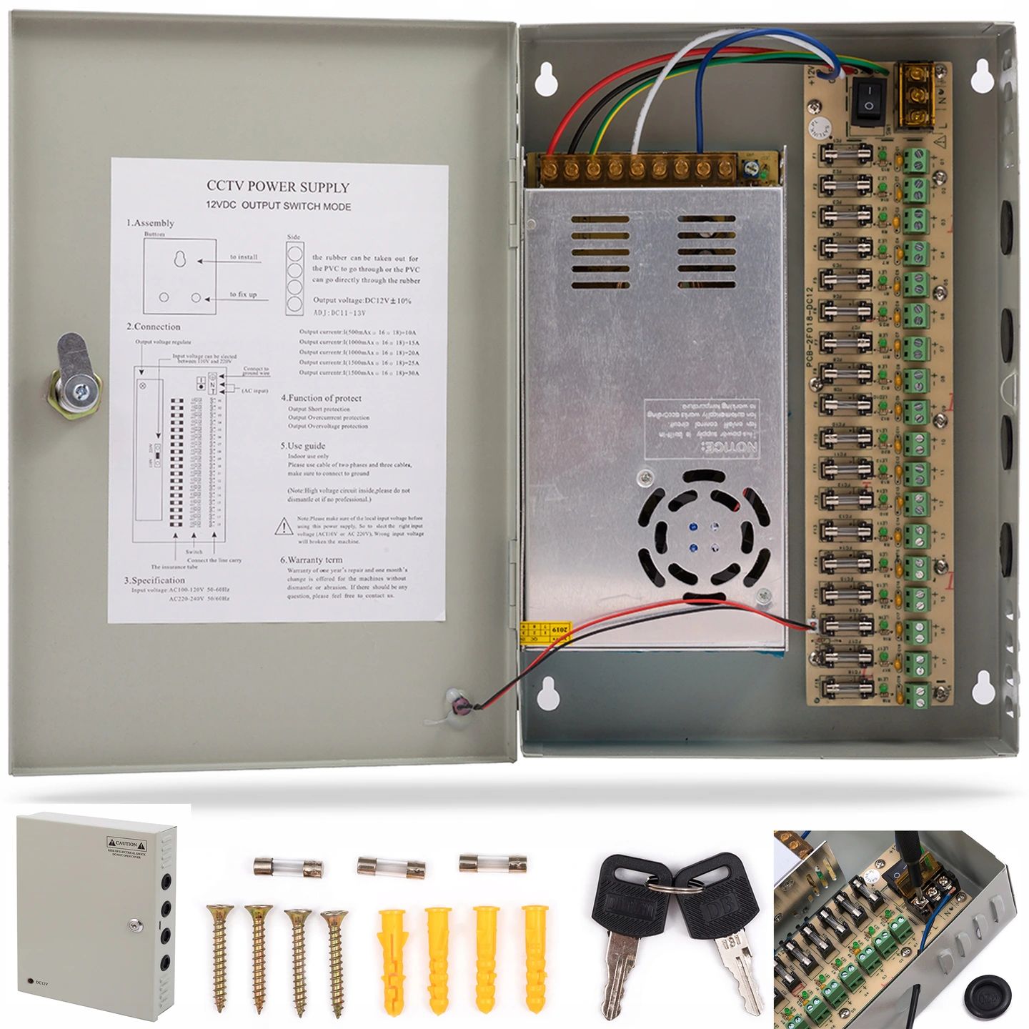 ZASILACZ DO KAMER MONITORINGU 12V 30A 18 KAMER