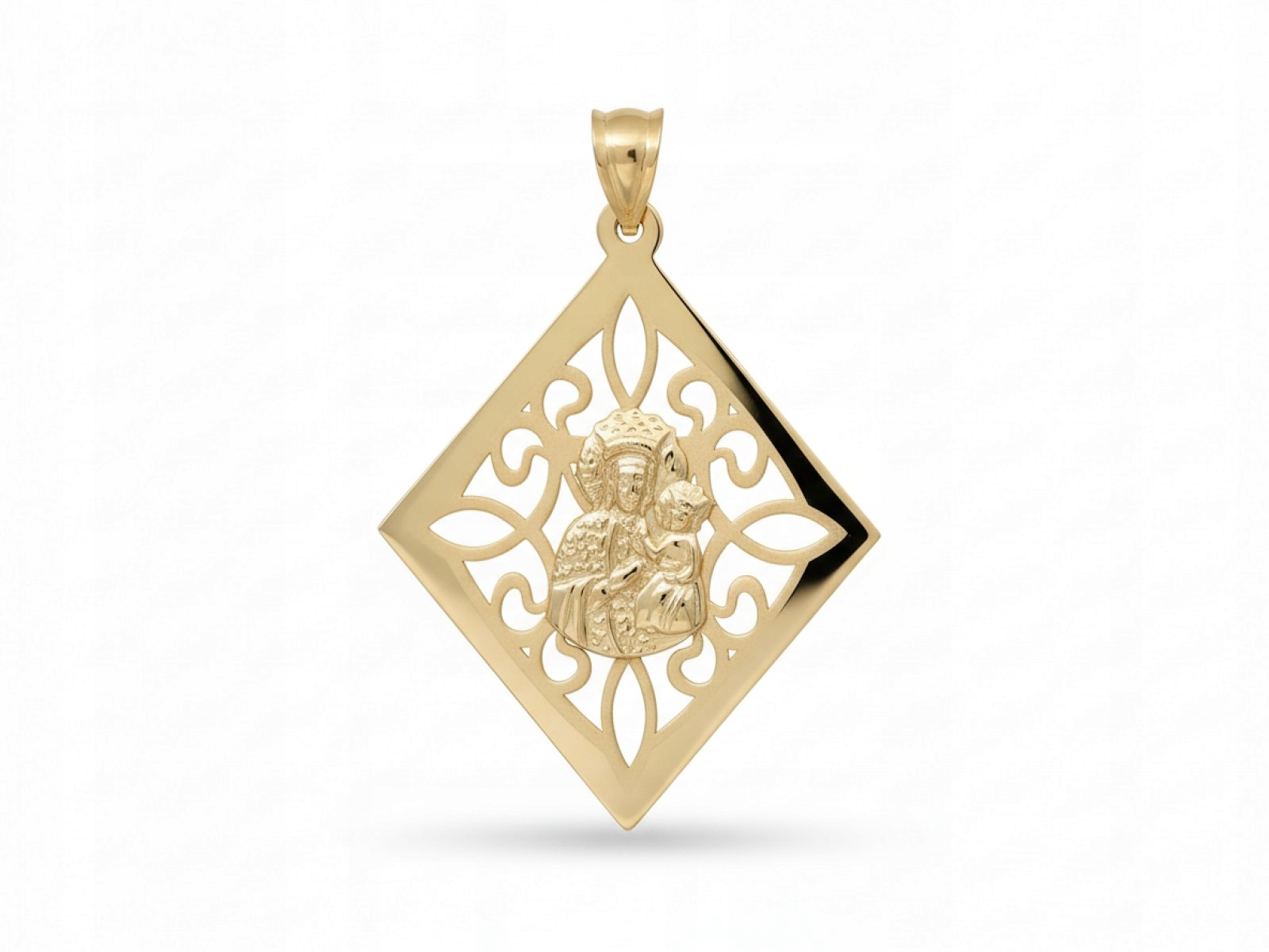 Přívěsek zlatý 585 medailonek prolamovaný kosočtverec Panna Maria Čenstochovská 1.58 g