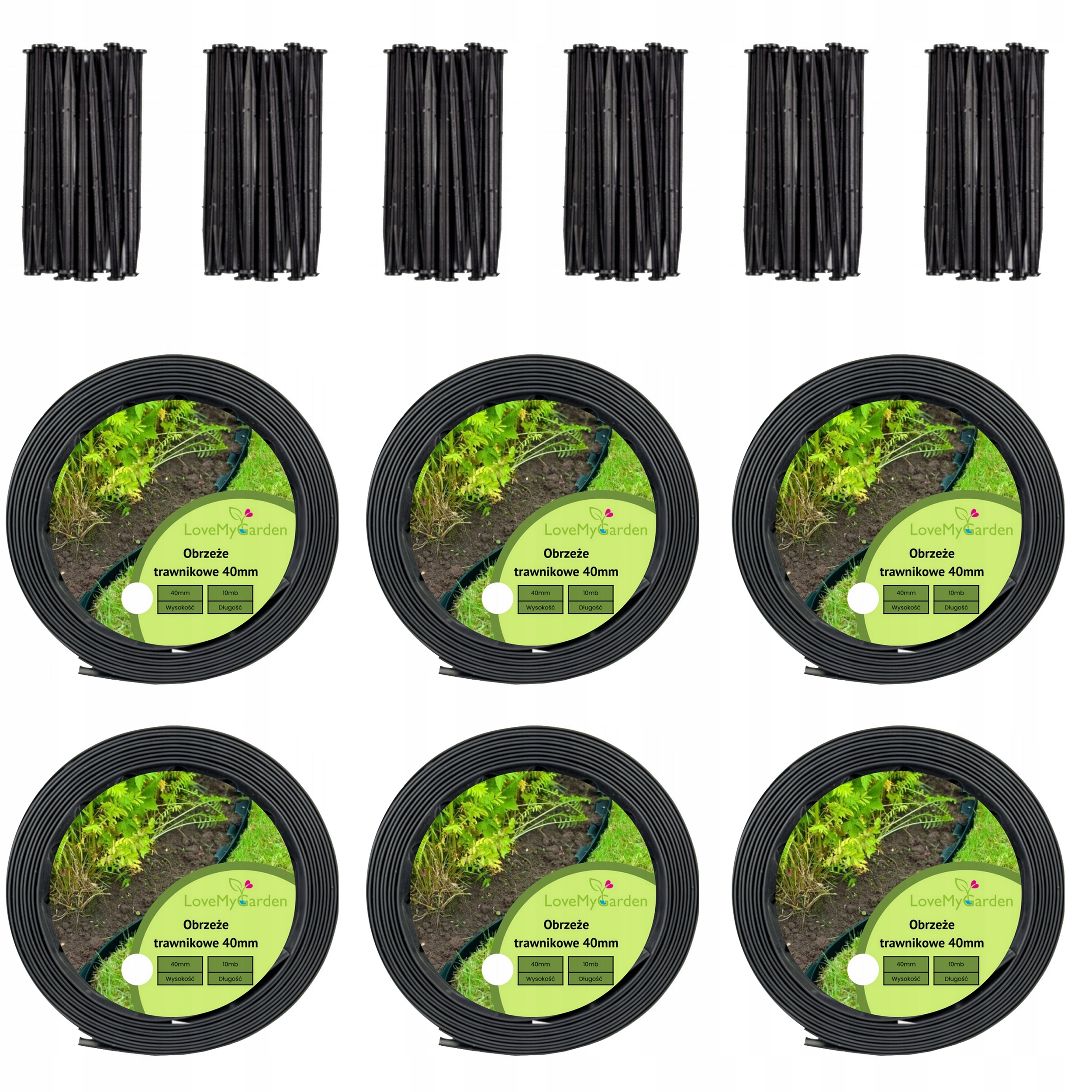 Trávníkový lem Černý 60 metrů 120 kotvících kolíků výška 4 cm Silné Lmg 40 mm