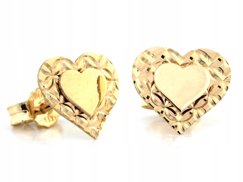Náušnice ze zlata 585 s lesklým módním srdcem