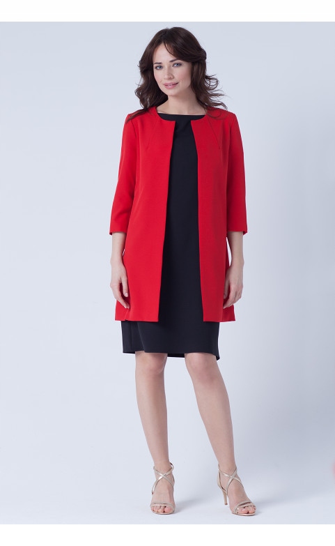 

Wizytowy Płaszcz Długi Prosty Żakiet Czerwony 48