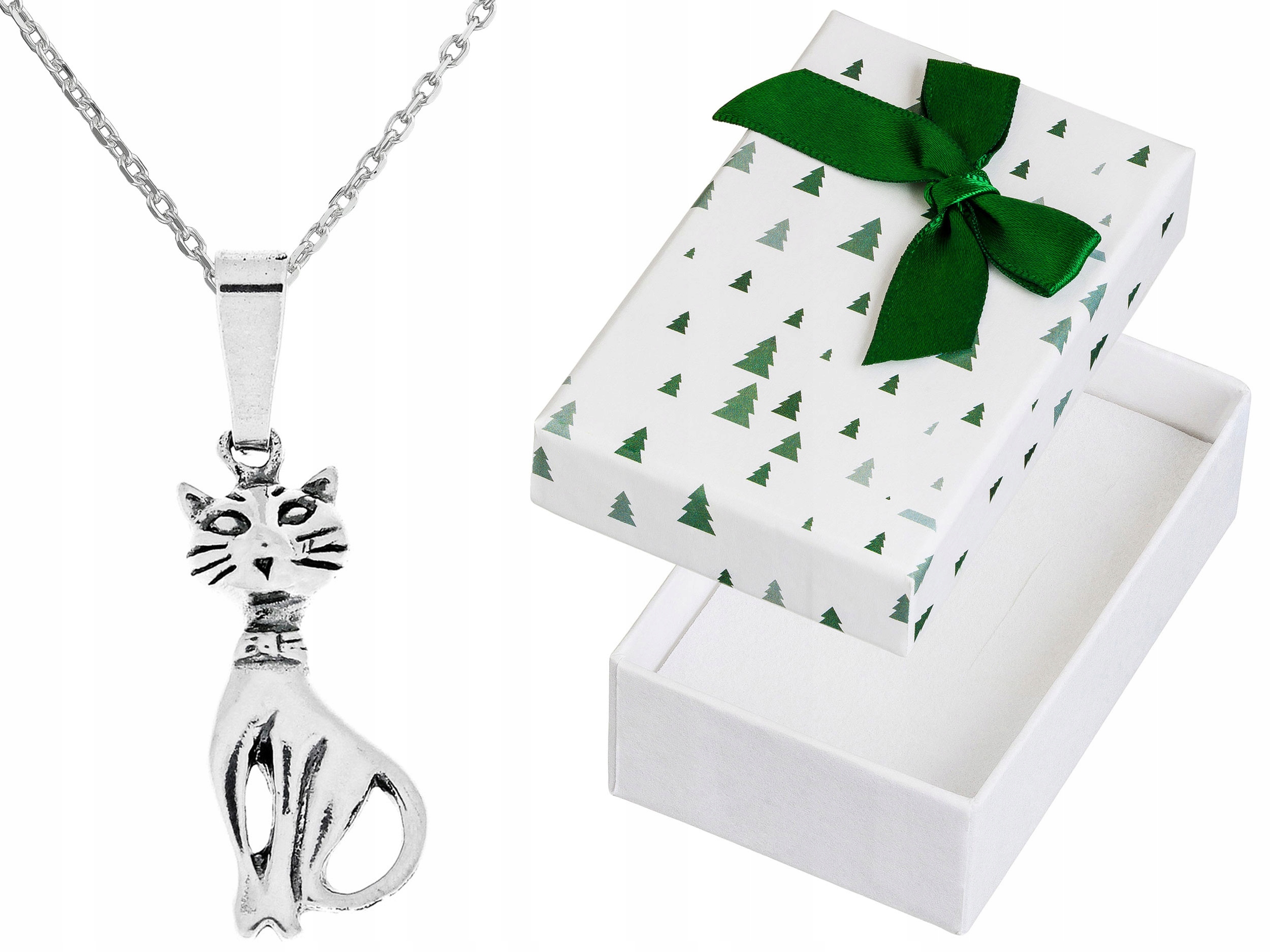 Krátký Stříbrný Oxidovaný Dámský Náhrdelník s Kočkou Kotě Choker 32 cm