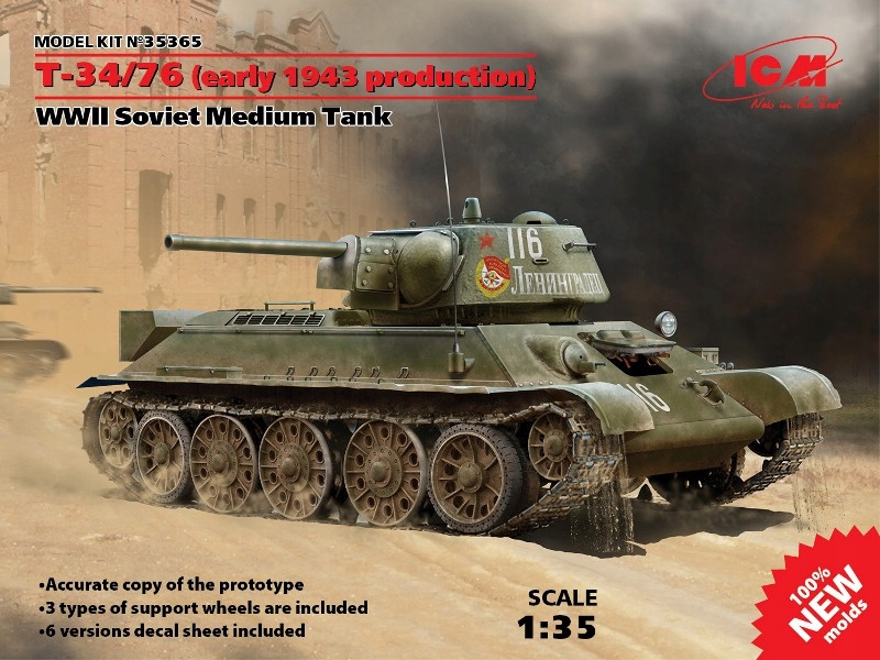 Т-34/76 (výroba počátkem roku 1943) sovětský střední tank 2. 1:35