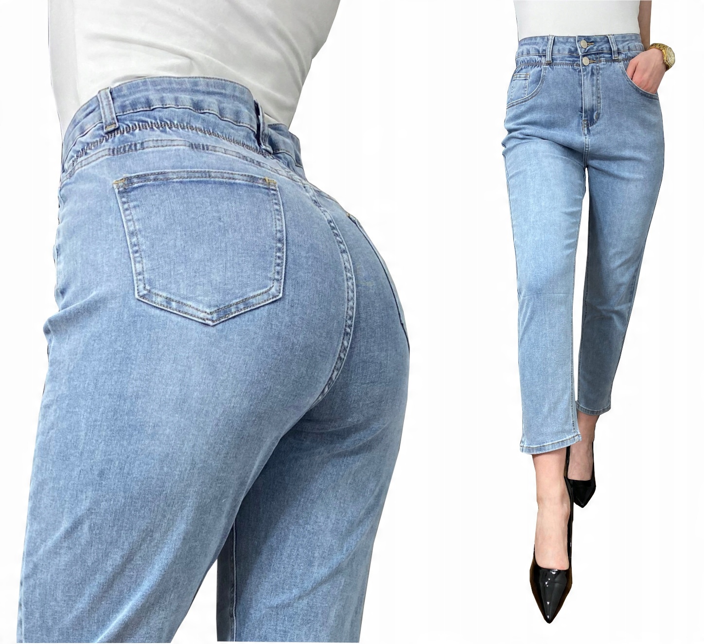 

Jeansy Damskie Spodnie Mom Fit Na Gumce Luźne Xs