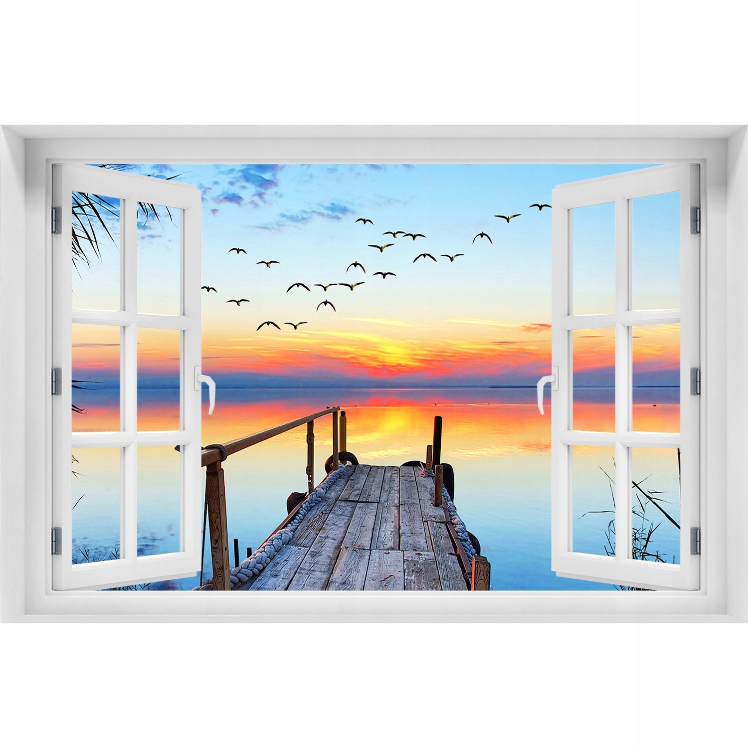 

3D Okno Naklejka na ścianę Molo nad jeziorem