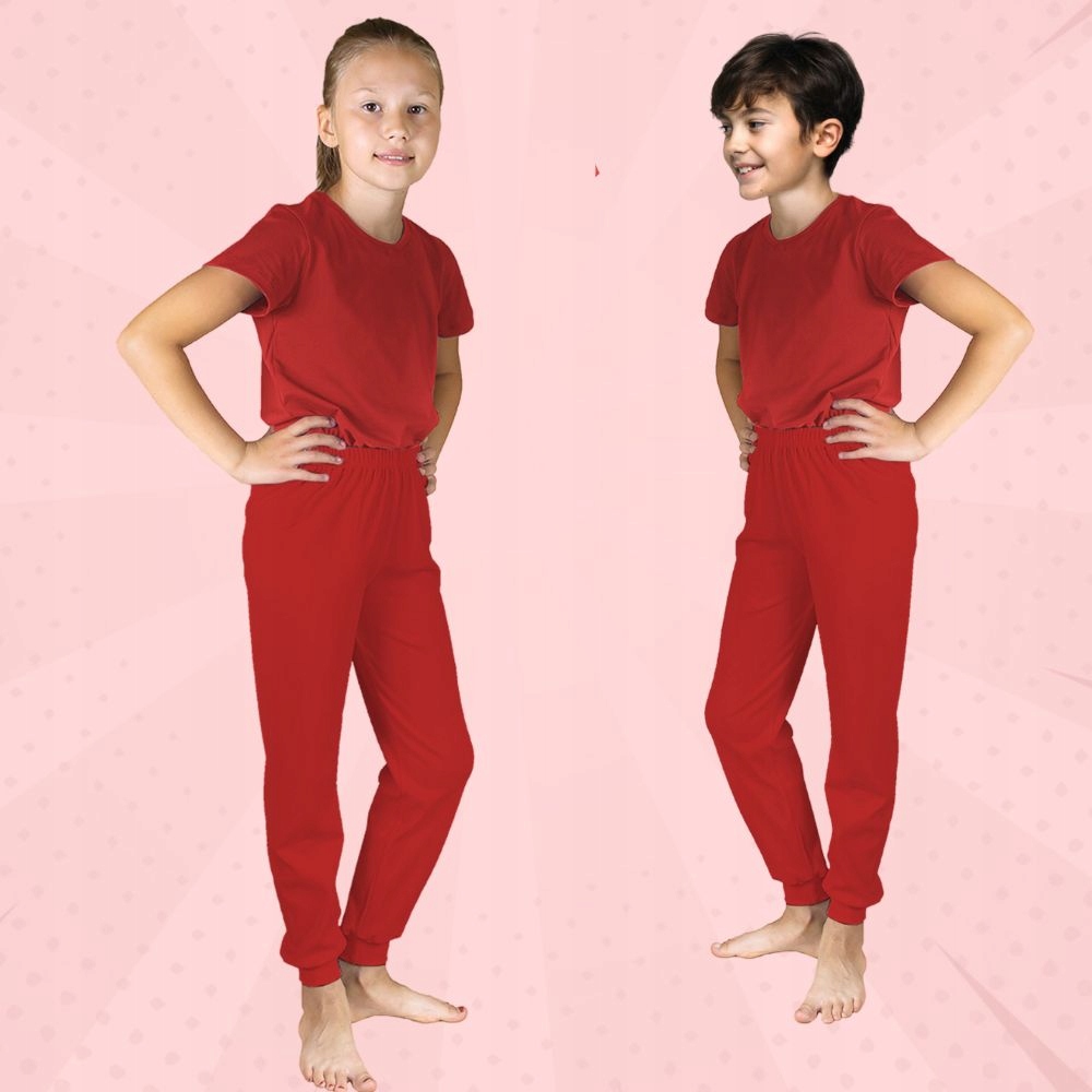 CZERWONE DŁUGIE SPODENKI SPODNIE GŁADKIE 100% BAWEŁNA DRESOWE DZIECIĘCE 134 Wiek dziecka 0 +