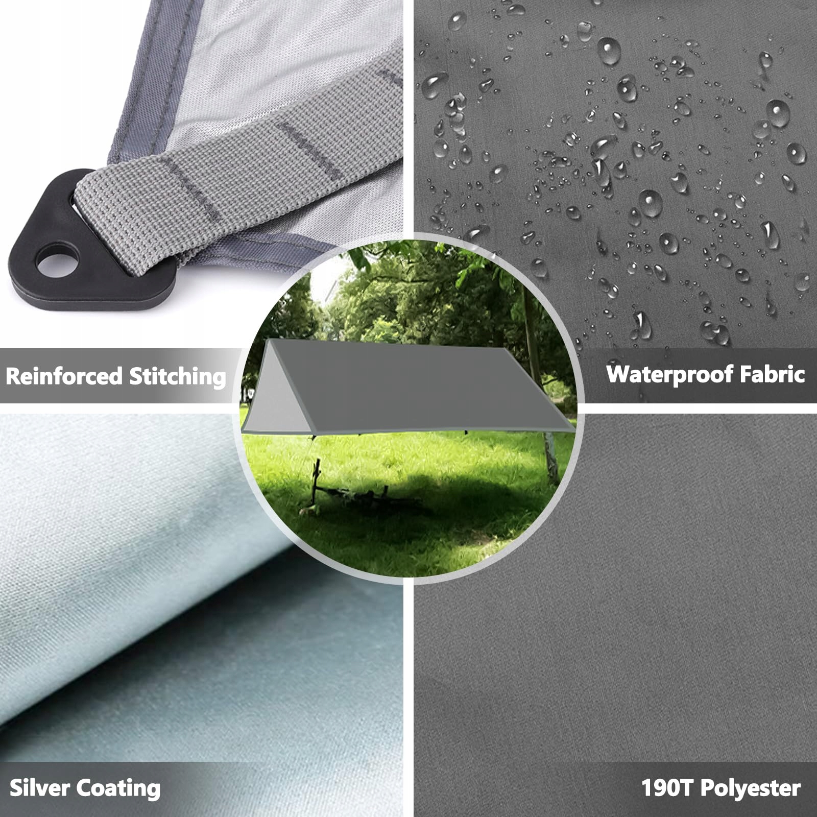 ZHHGOO Tarp 3x3M Wodoodporny Lekki UV Ochrona Do Kempingu i Pikniku — miniatura 5