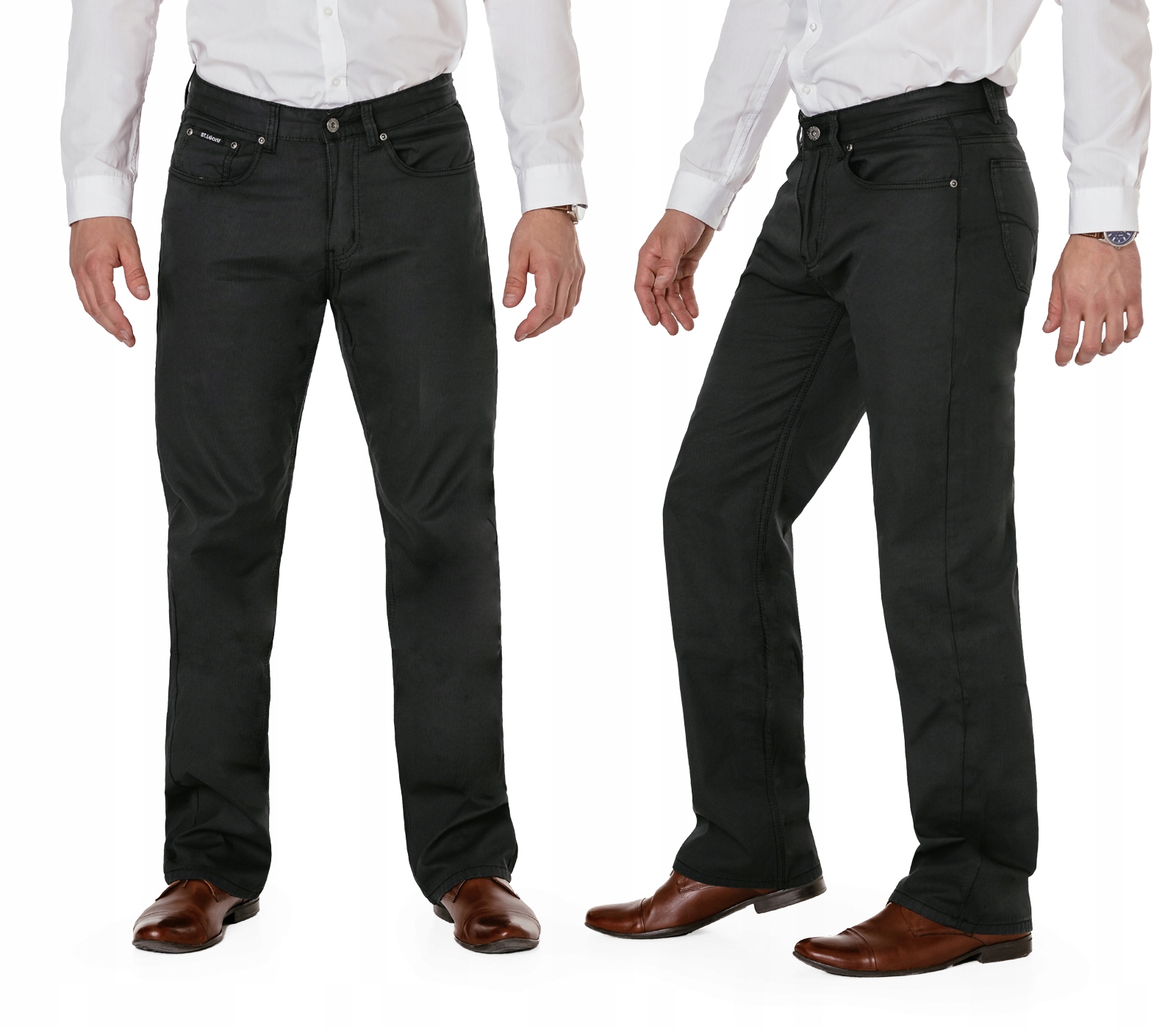 Czarne Wizytowe Spodnie Męskie Materiałowe Bawełniane R11 W35L32