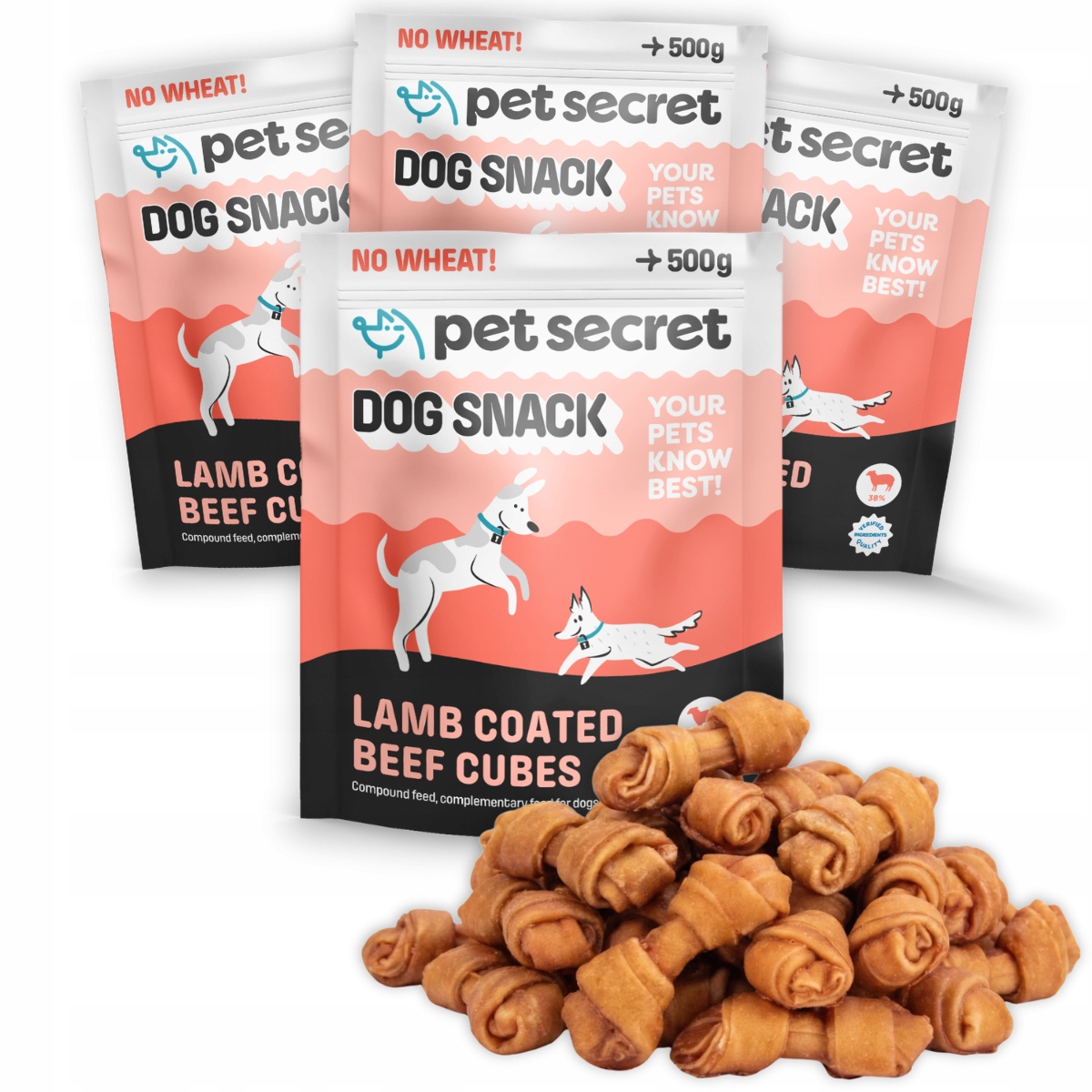 Pamlsek pro psy 4x500g Kostky v jehněčím mase Pet Secret Bezobilné pamlsky