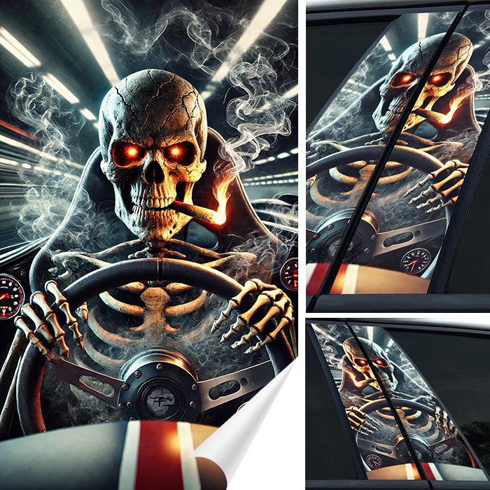 2x Samolepka na sloupek Sloupky dveří Auta Lebka Řidič 50x30