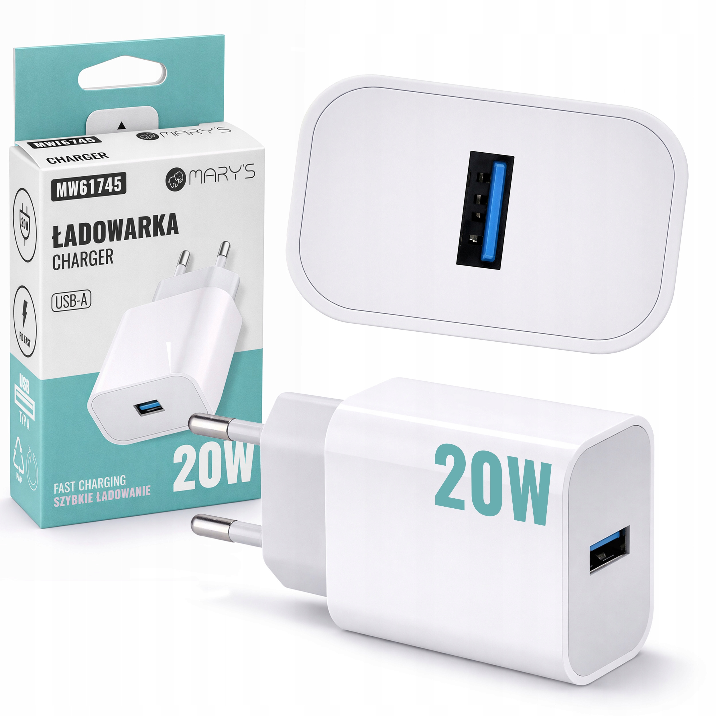 Ładowarka Kostka Szybka Usb-a Biała Sieciowa 20W Do Telefonu Zasilacz
