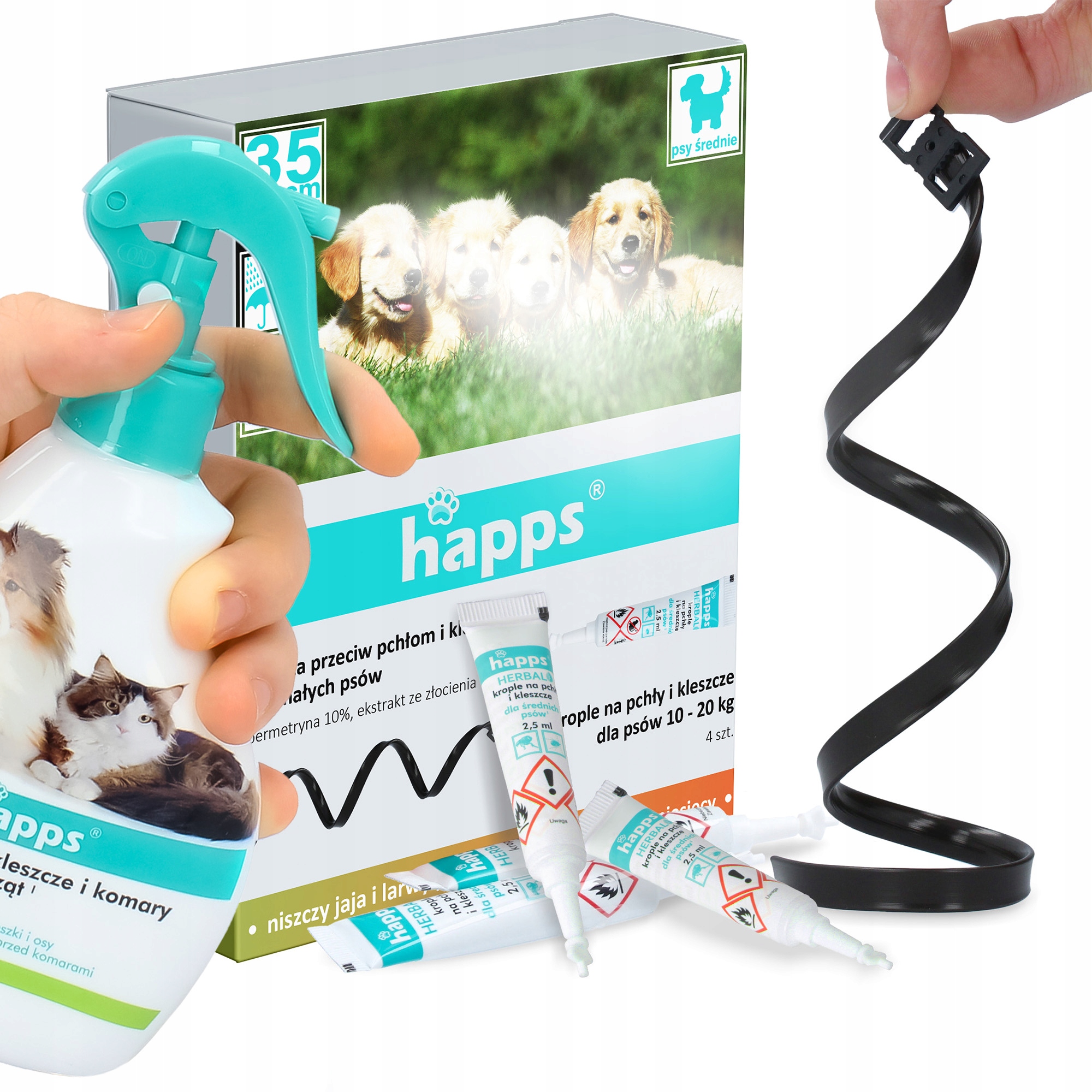 Levně Kapky Klíšťata Blechy Psa 10-20 kg Obojek Proti Klíšťatům 35 cm Tekutina Owa Kd