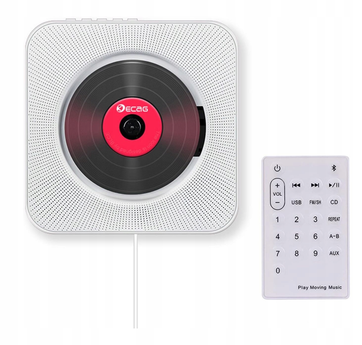 CD přehrávač 5v1 bílý Bluetooth, Fm rádio, Usb, dálkové ovládání, montáž na stěnu