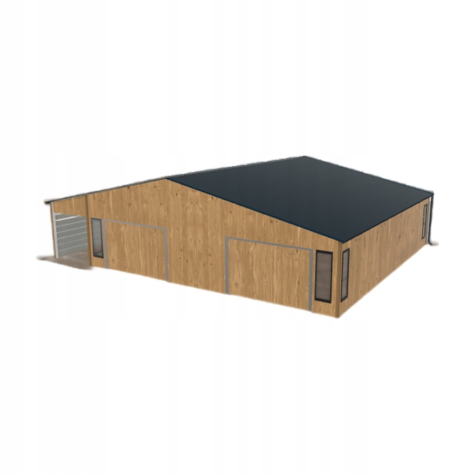 Plechová garáž 10x10 m s přístřeškem Světlý ořech